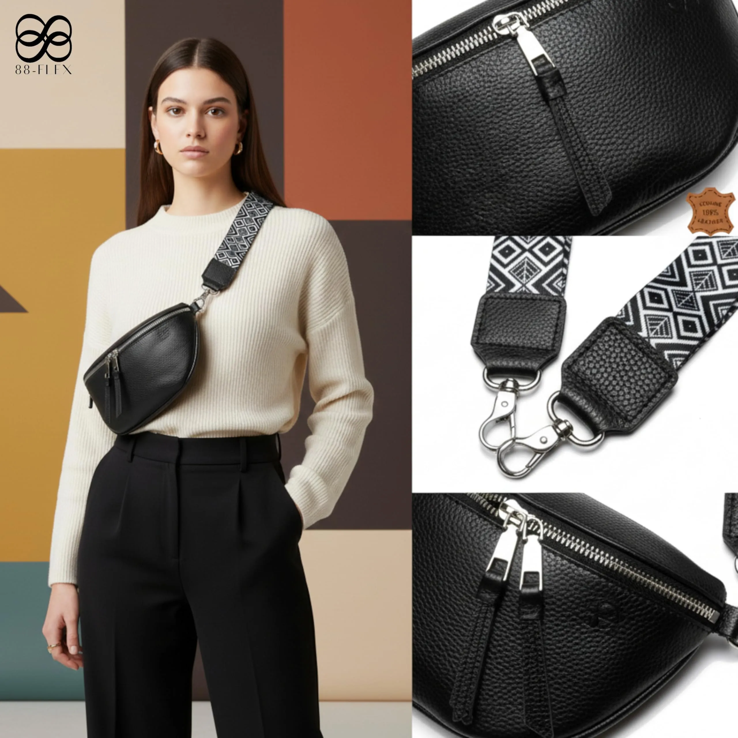 88-FLEX Borsa Marsupio Donna in Pelle Vera, Modello Berlino, Nero - immagine 4