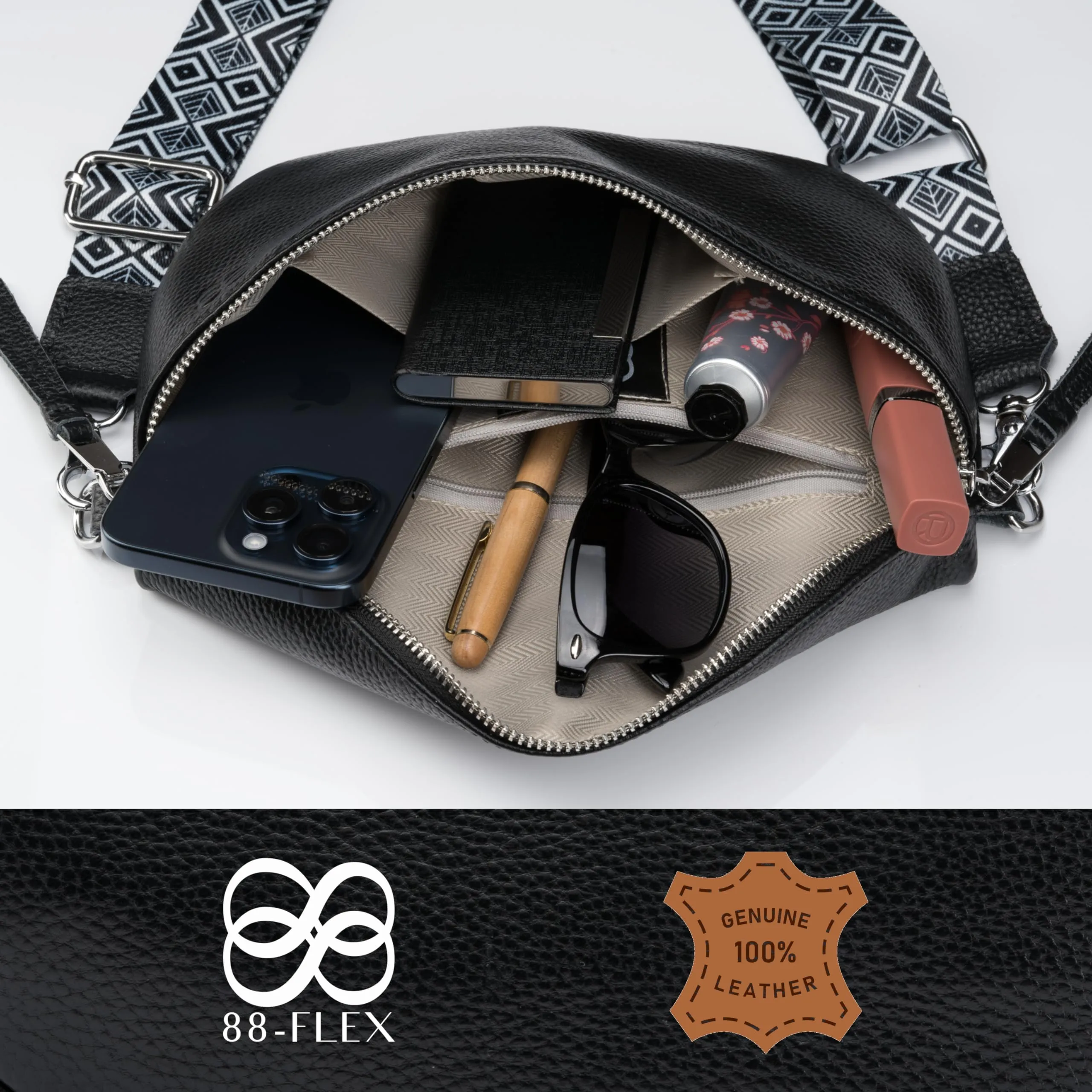 88-FLEX Borsa Marsupio Donna in Pelle Vera, Modello Berlino, Nero - immagine 5