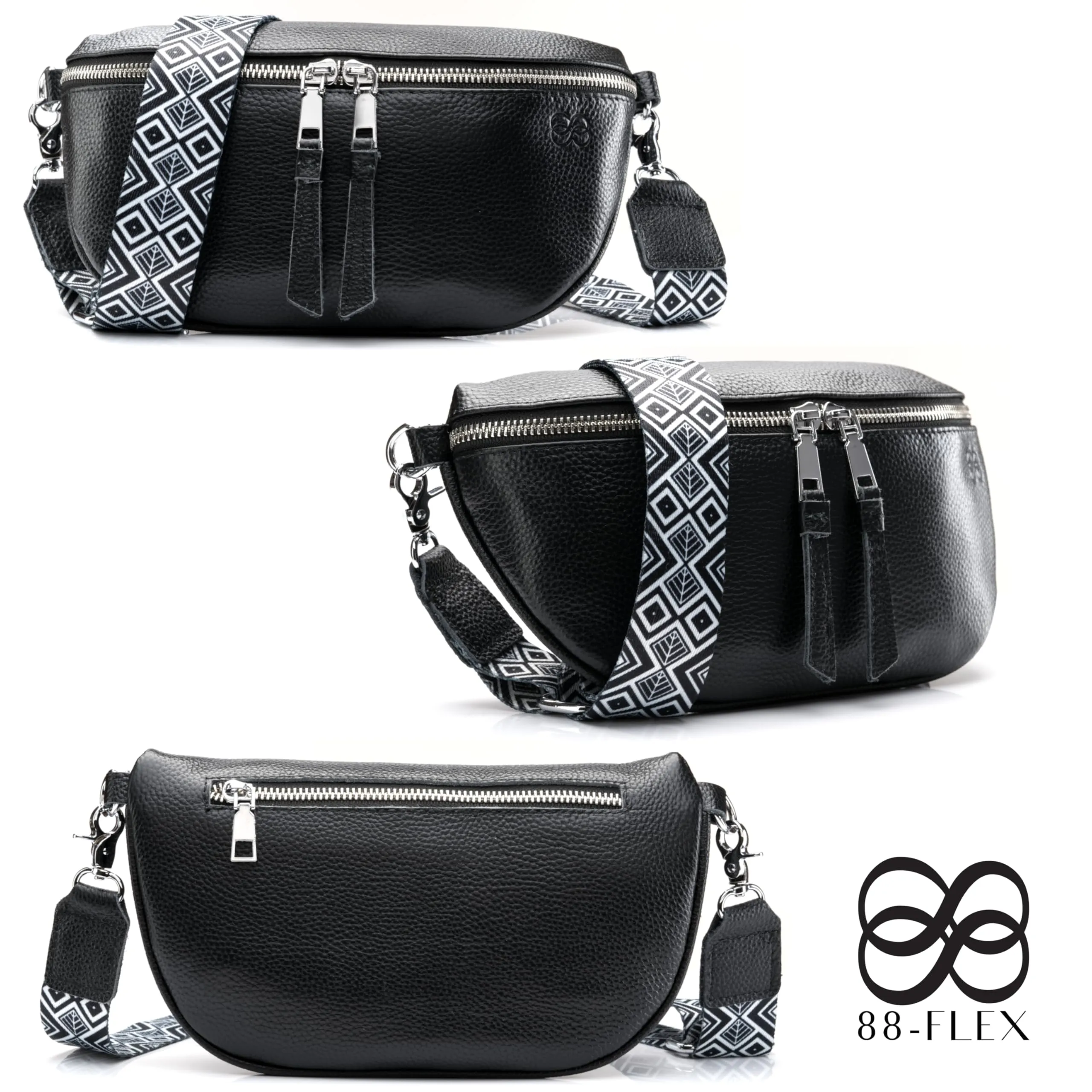 88-FLEX Borsa Marsupio Donna in Pelle Vera, Modello Berlino, Nero - immagine 6
