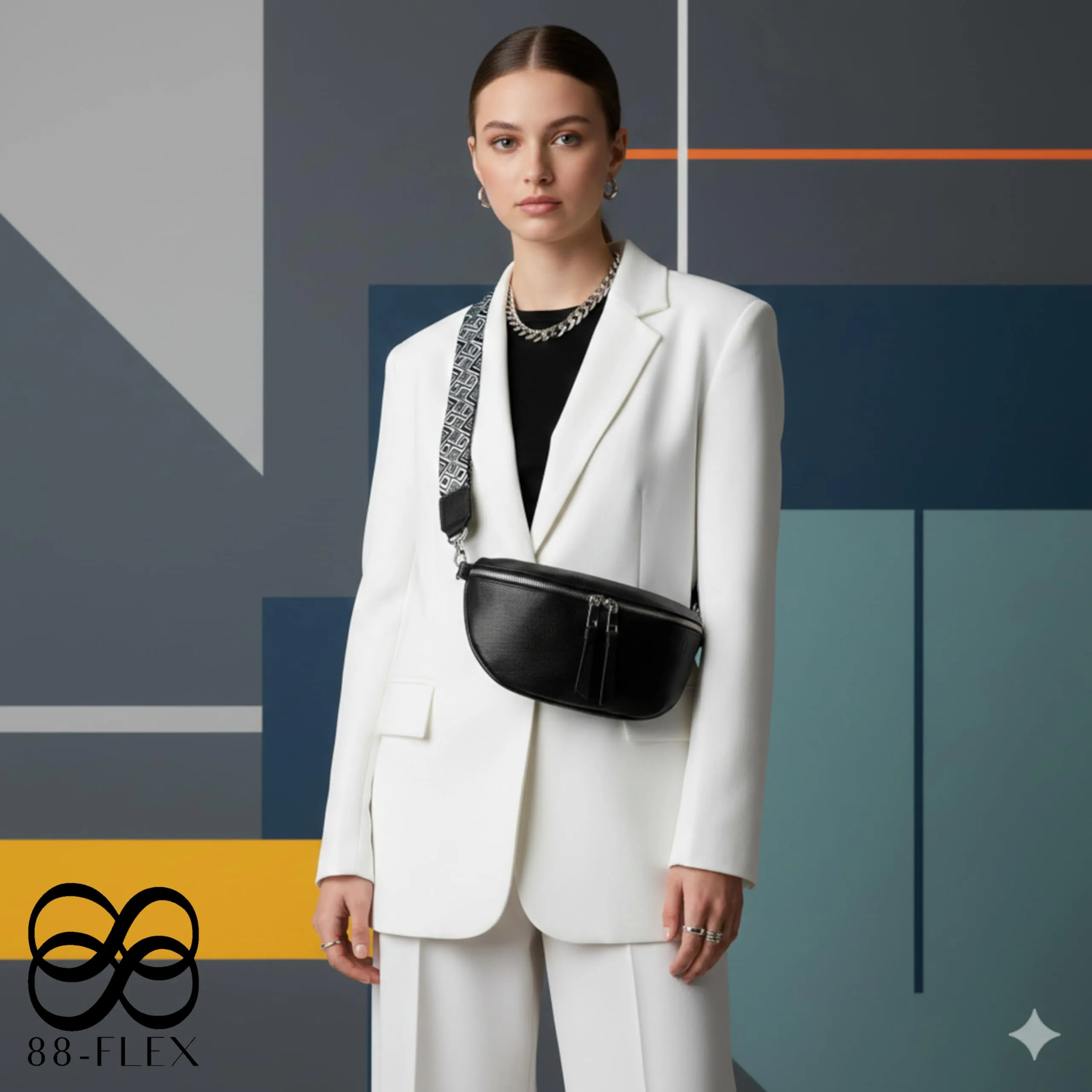 88-FLEX Borsa Marsupio Donna in Pelle Vera, Modello Berlino, Nero - immagine 7
