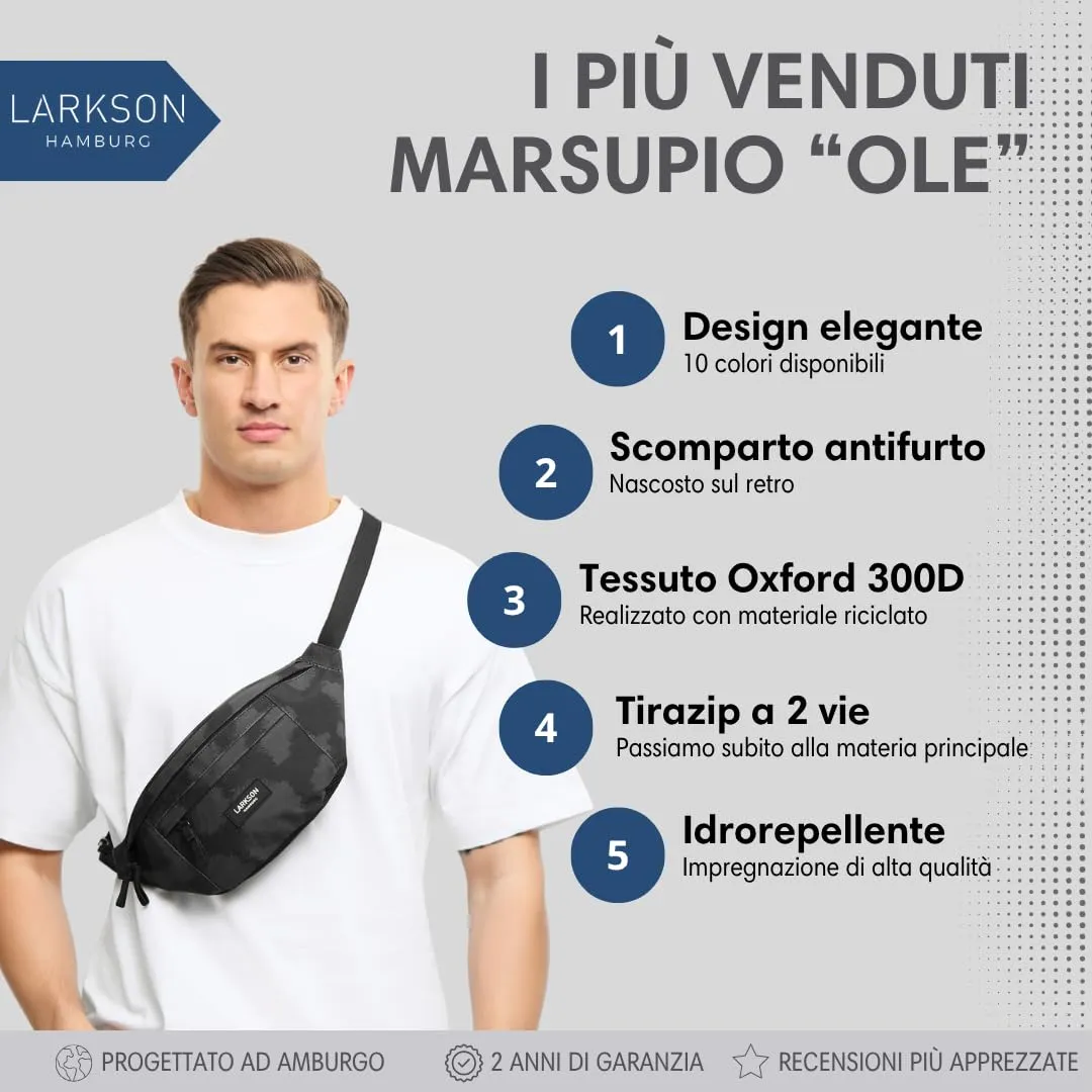 LARKSON Marsupio Donna e Uomo Grigio Leo - immagine 2