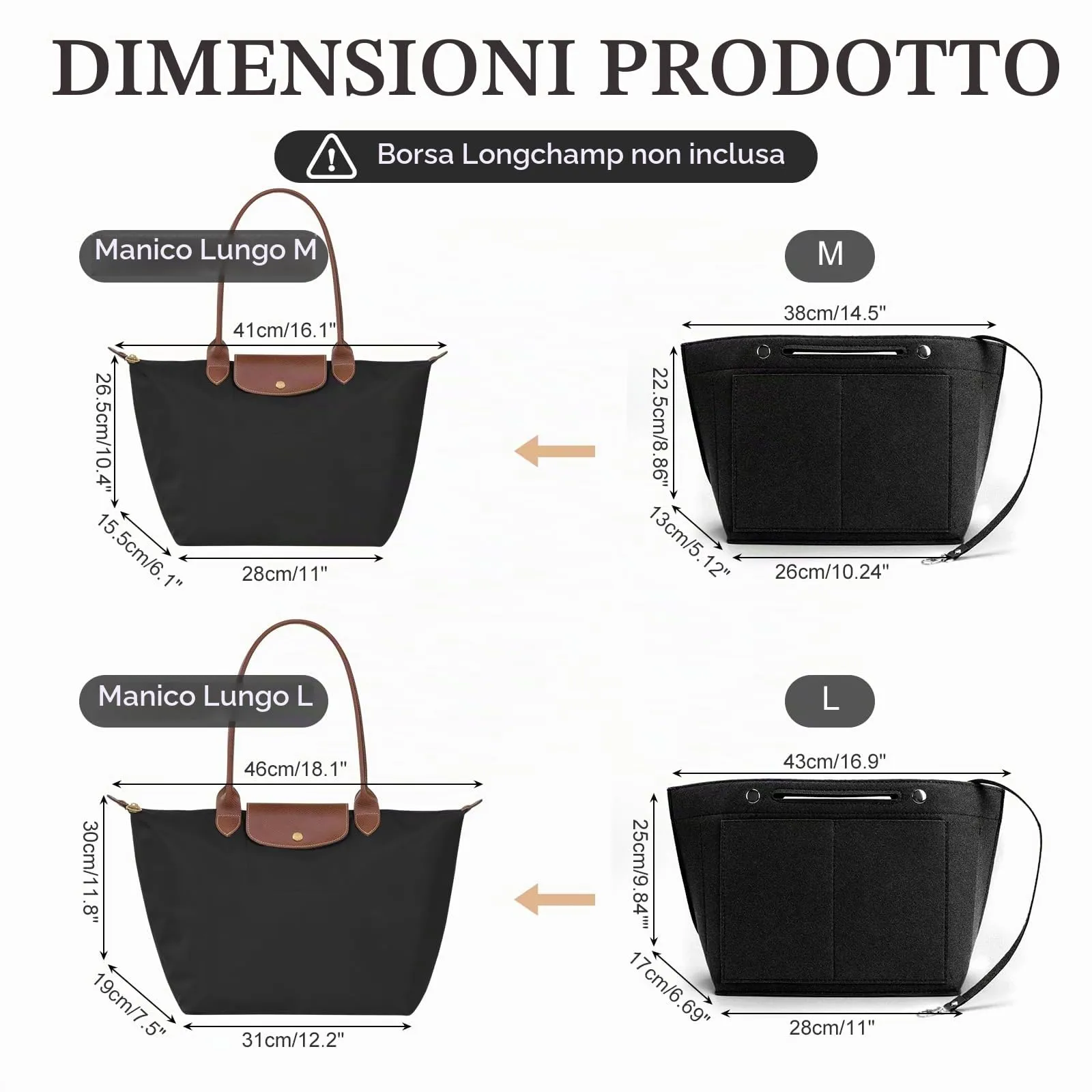 AIDUCHO Organizer da Borse in Feltro per Longchamp, Nero, M - immagine 2