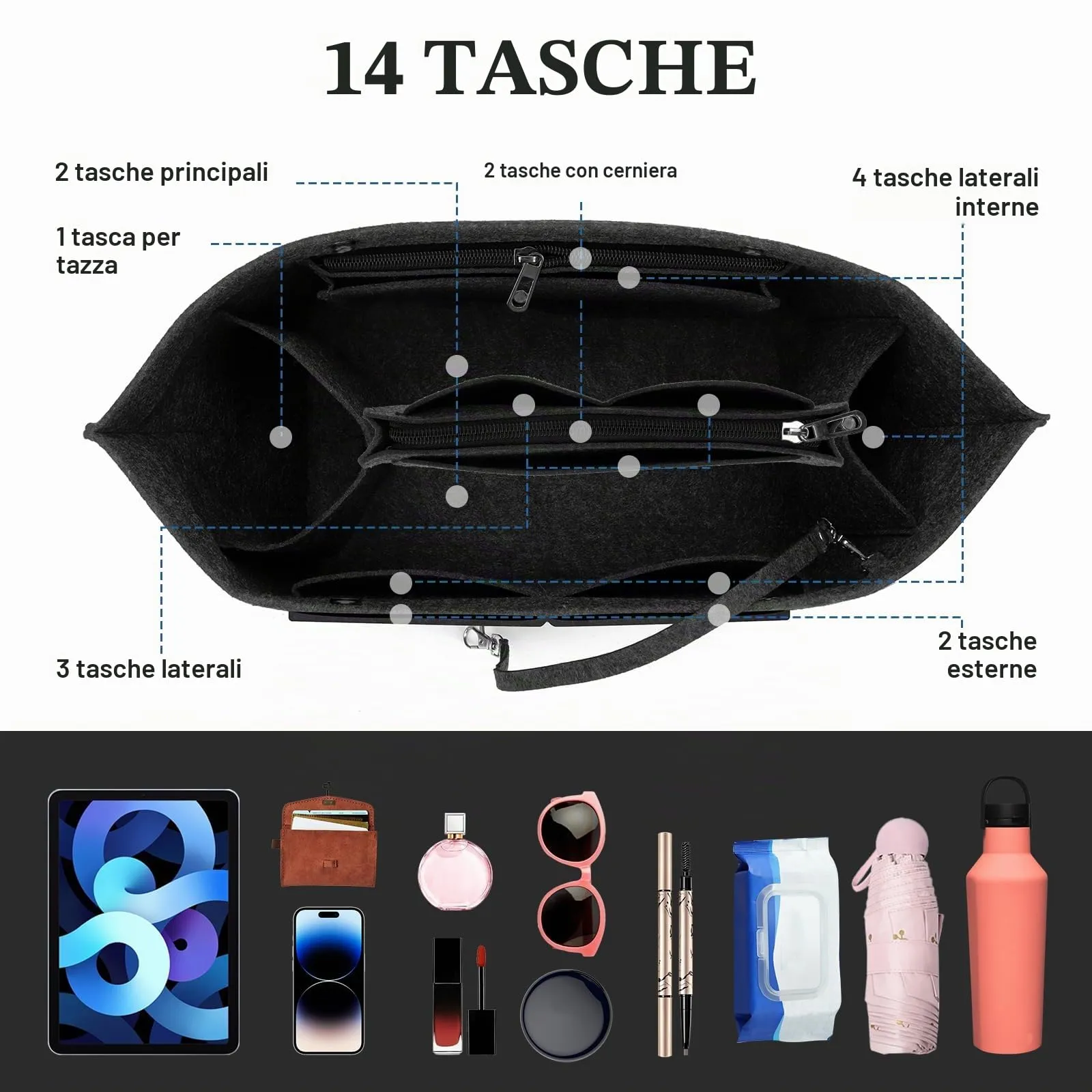 AIDUCHO Organizer da Borse in Feltro per Longchamp, Nero, M - immagine 3