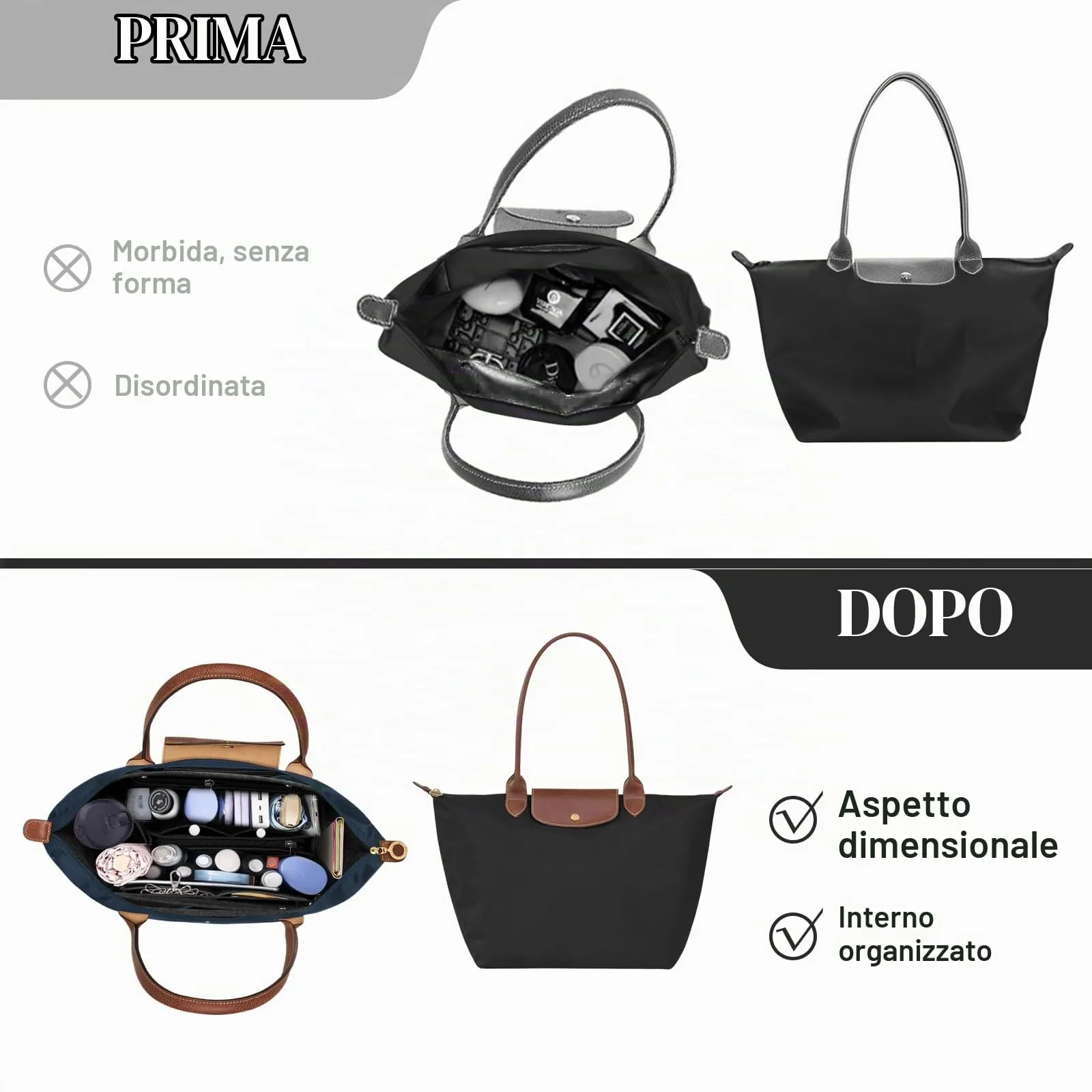 AIDUCHO Organizer da Borse in Feltro per Longchamp, Nero, M - immagine 5
