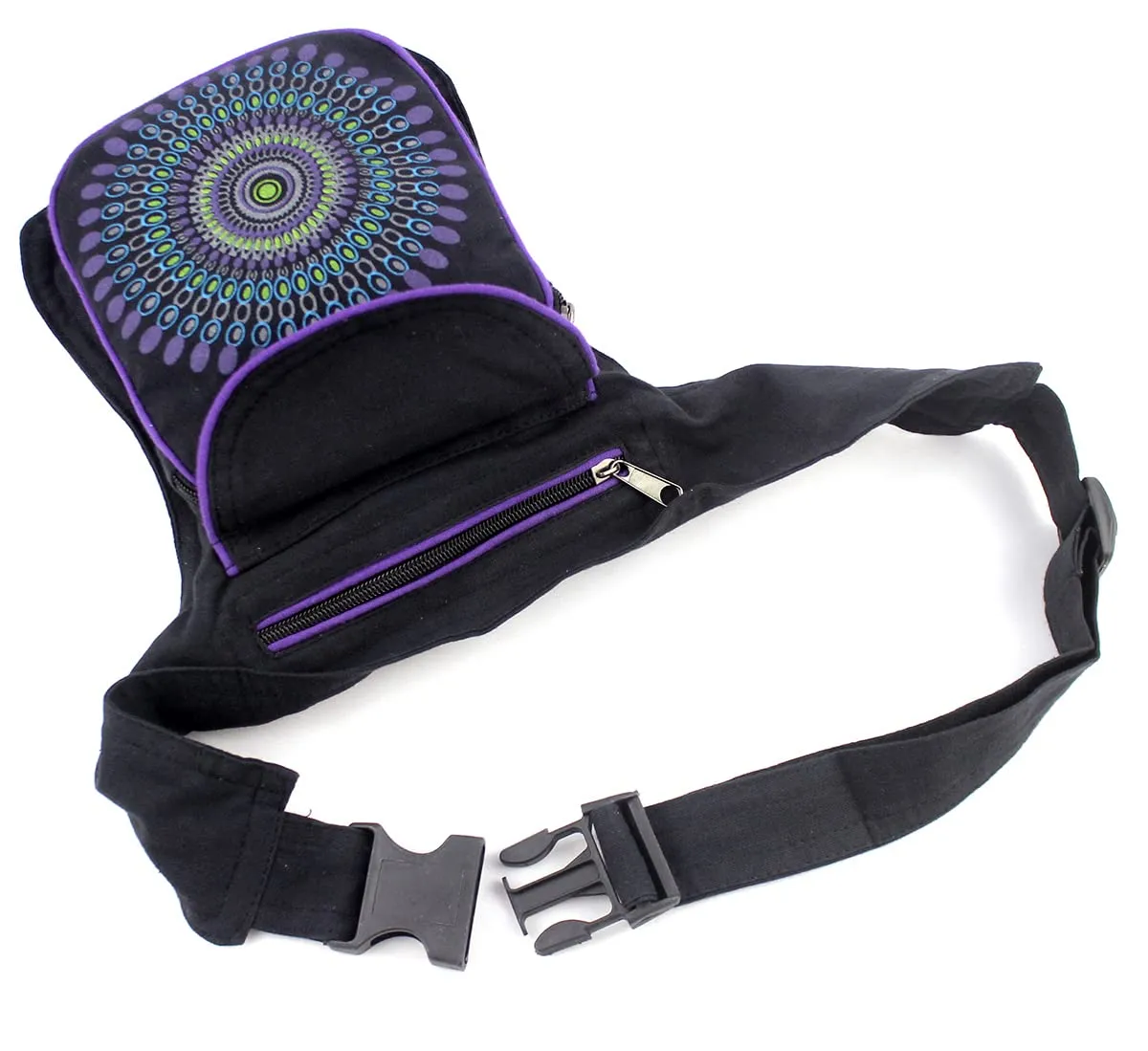 Furein Marsupio in tessuto casual con motivi etnici, 3 tasche con chiusura a zip, tracolla regolabile, 18 x 16 x 3 cm, Mb-1 Viola - immagine 4