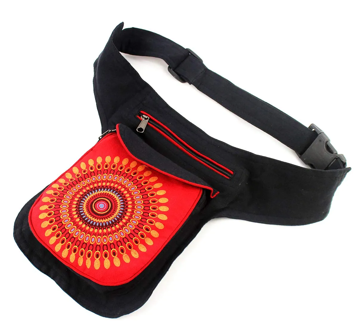 Furein Marsupio in Tessuto con Motivi Etnici, 3 Tasche con Chiusura a Zip, Tracolla Regolabile, Nero Mb-1 Rosso - immagine 1