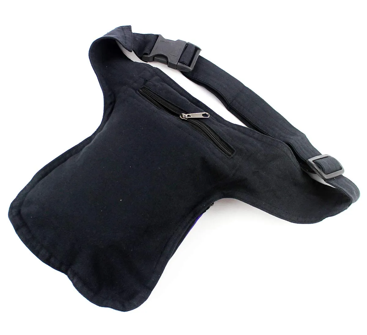 Furein Marsupio in tessuto con motivi etnici, 3 tasche con chiusura a zip, tracolla regolabile, 18 x 16 x 3 cm, Nero Mb-1 - immagine 2