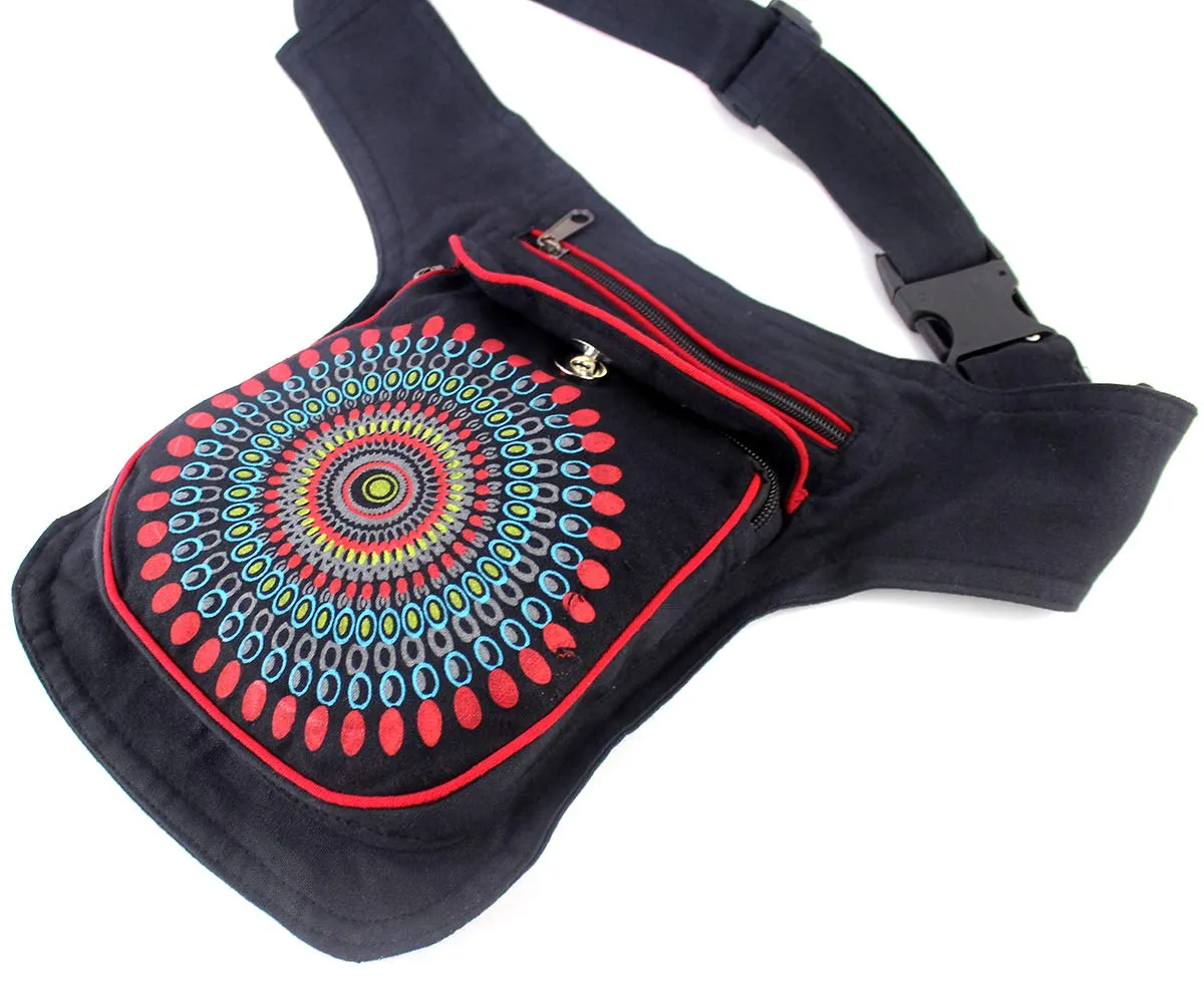 Furein Marsupio in tessuto con motivi etnici, 3 tasche con chiusura a zip, tracolla regolabile, 18 x 16 x 3 cm, Nero Mb-1 - immagine 3