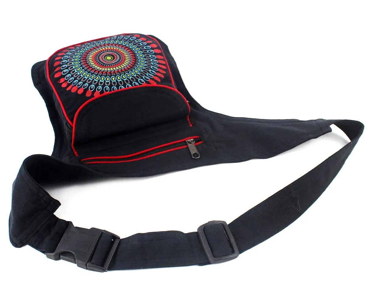 Furein Marsupio in tessuto con motivi etnici, 3 tasche con chiusura a zip, tracolla regolabile, 18 x 16 x 3 cm, Nero Mb-1 - immagine 4