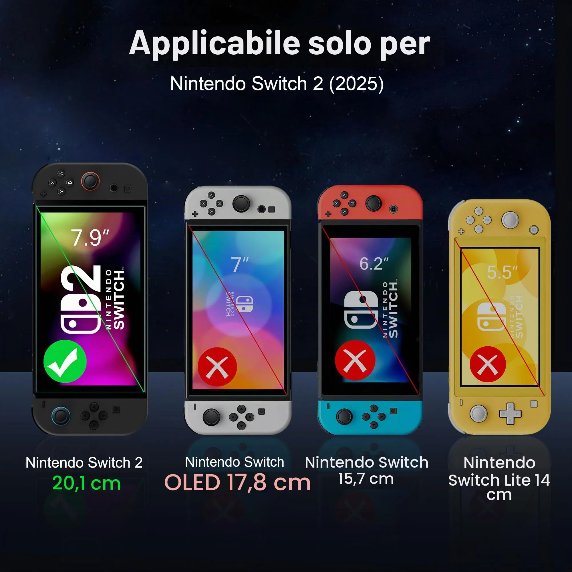 QHOHQ Vetro Temperato per Nintendo Switch 2 7.9 Pollici Modello 2025, Pellicola Protettiva 9H HD, Copertura Completa (3 Pezzi) - immagine 2