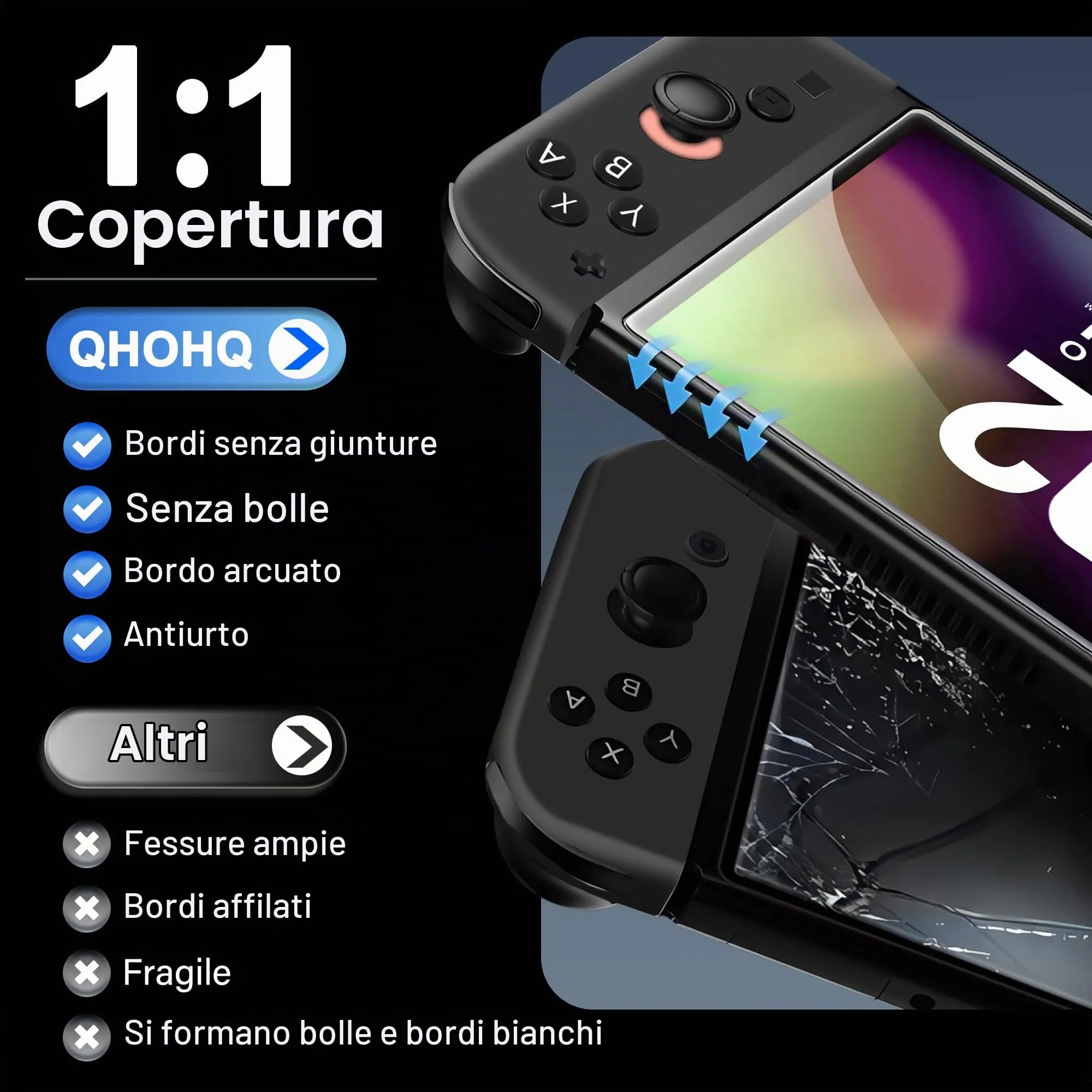 QHOHQ Vetro Temperato per Nintendo Switch 2 7.9 Pollici Modello 2025, Pellicola Protettiva 9H HD, Copertura Completa (3 Pezzi) - immagine 4
