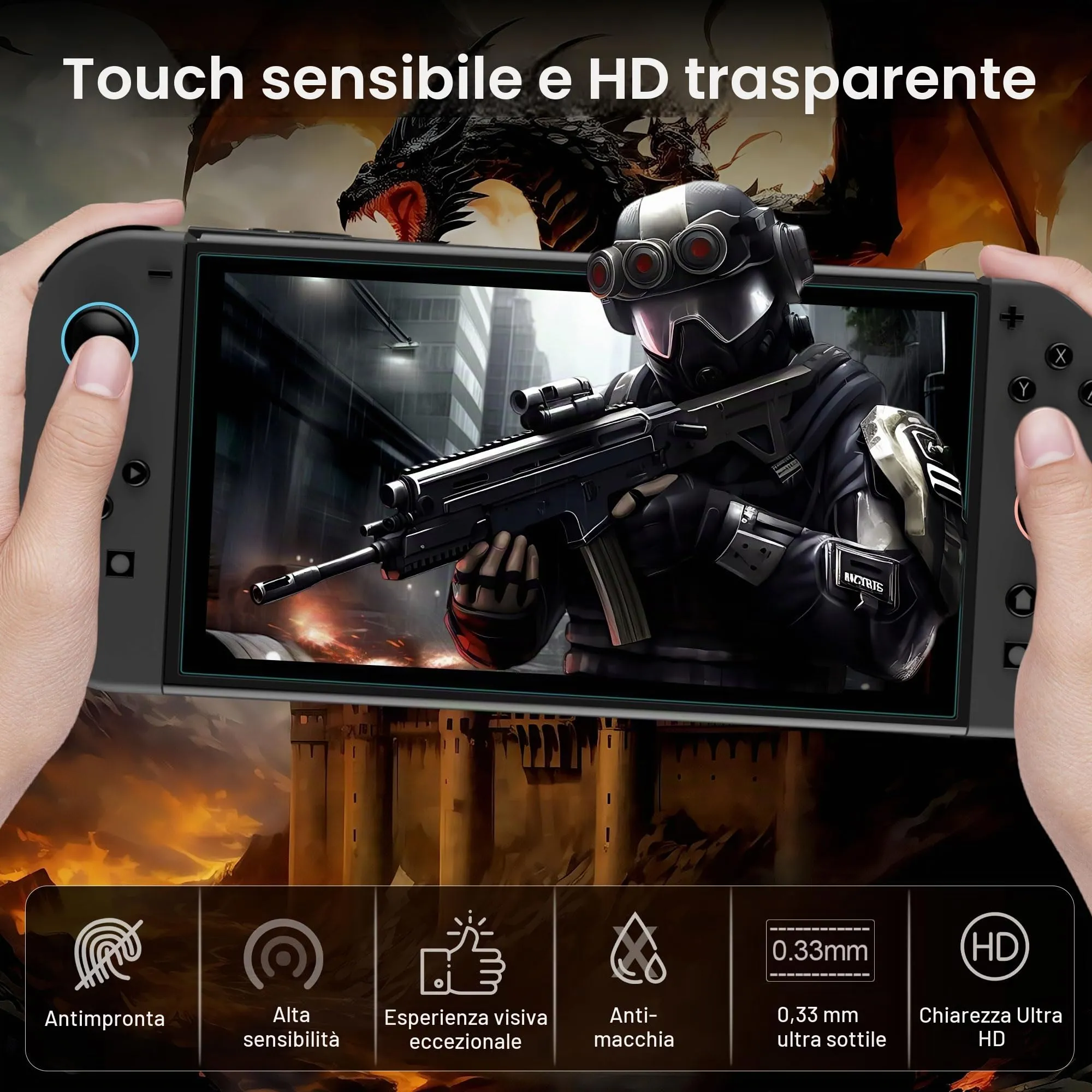QHOHQ Vetro Temperato per Nintendo Switch 2 7.9 Pollici Modello 2025, Pellicola Protettiva 9H HD, Copertura Completa (3 Pezzi) - immagine 5