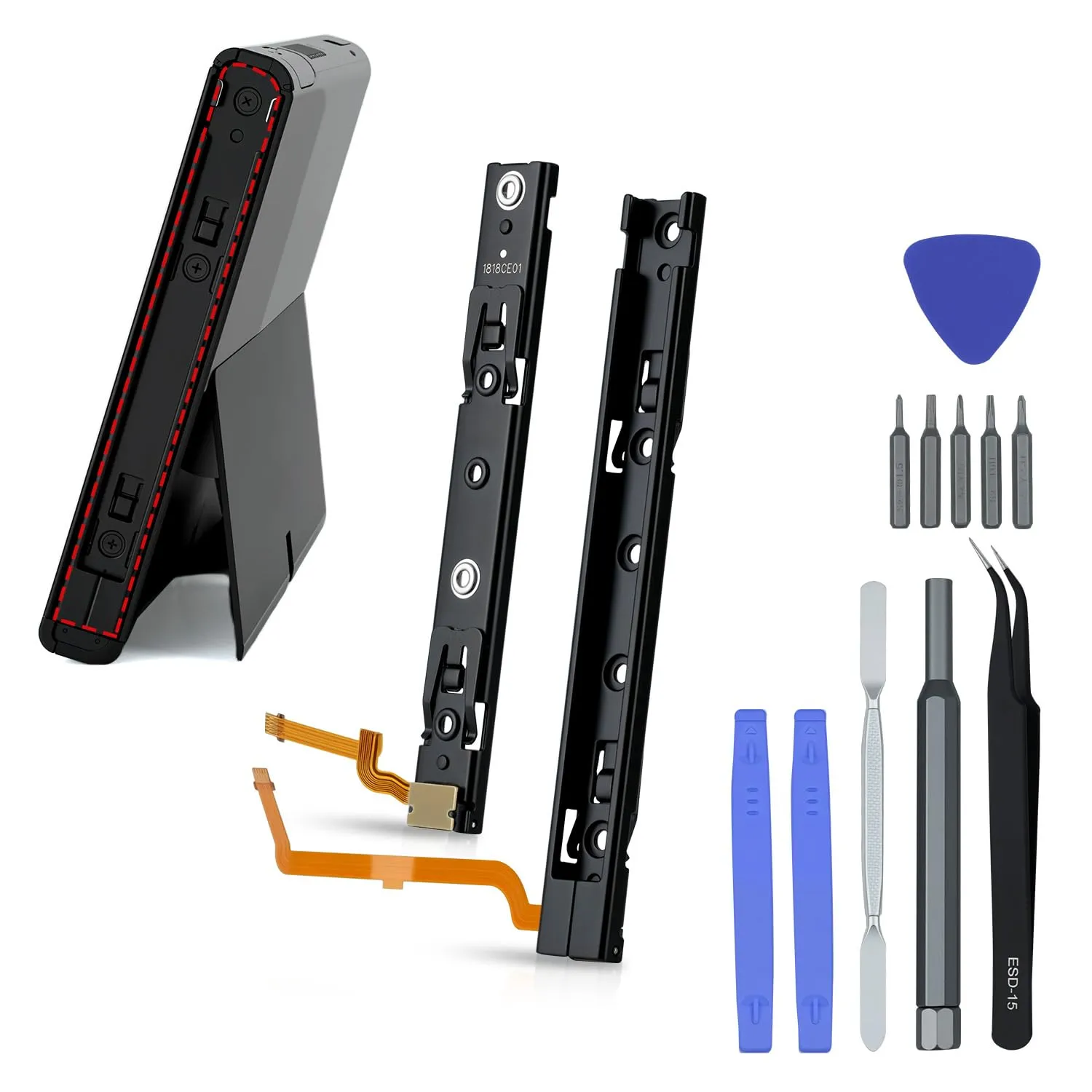Wigearss Guide di Scorrimento Console L/R per Nintendo Switch, Kit Ricambio con Attrezzi - immagine 1