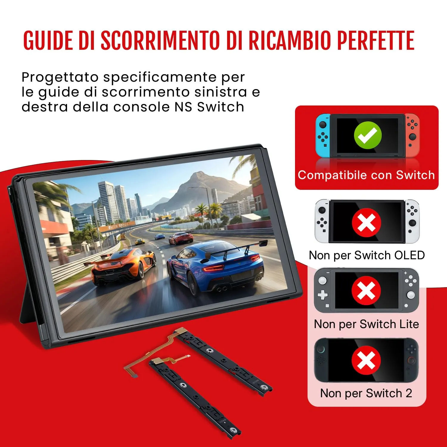 Wigearss Guide di Scorrimento Console L/R per Nintendo Switch, Kit Ricambio con Attrezzi - immagine 2