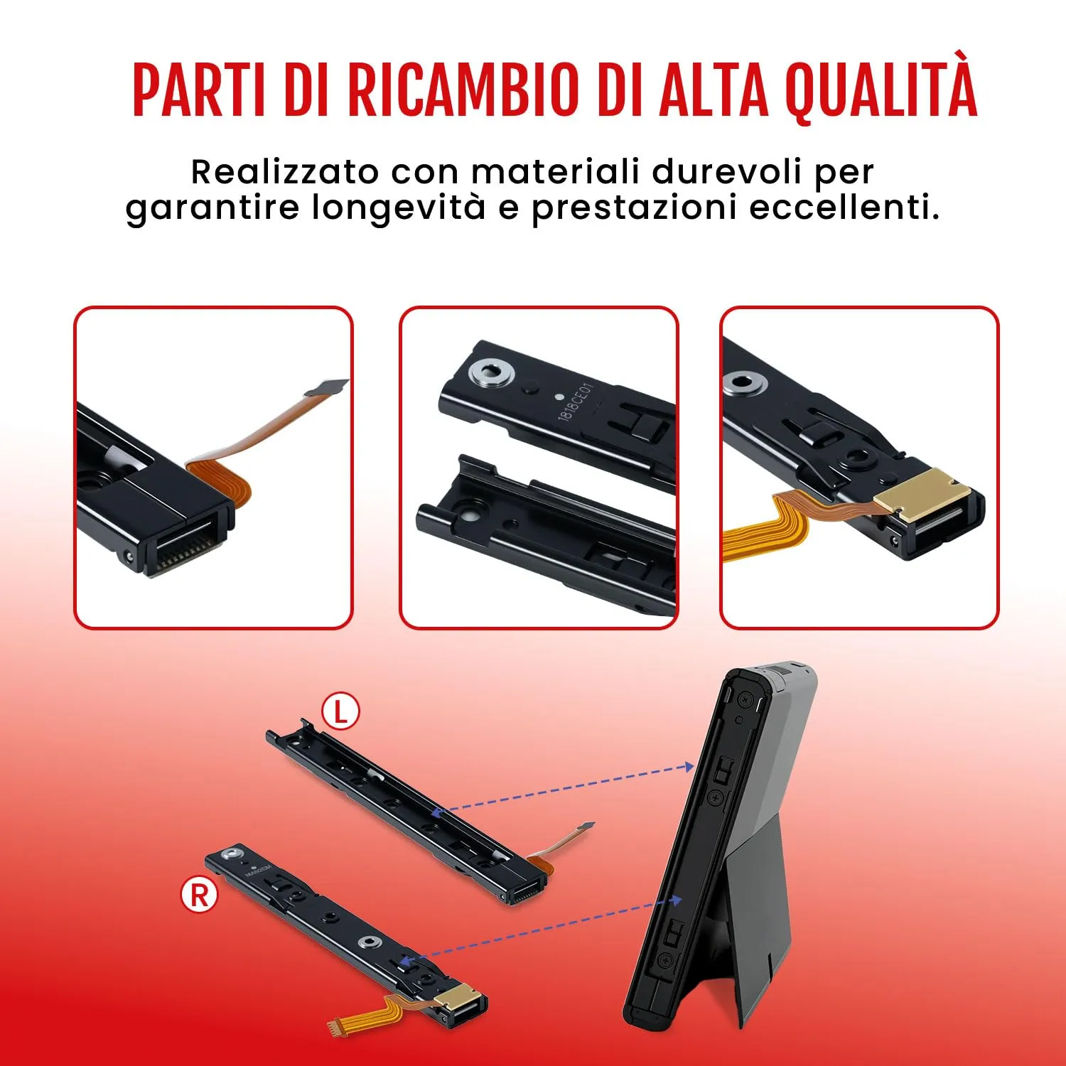 Wigearss Guide di Scorrimento Console L/R per Nintendo Switch, Kit Ricambio con Attrezzi - immagine 4