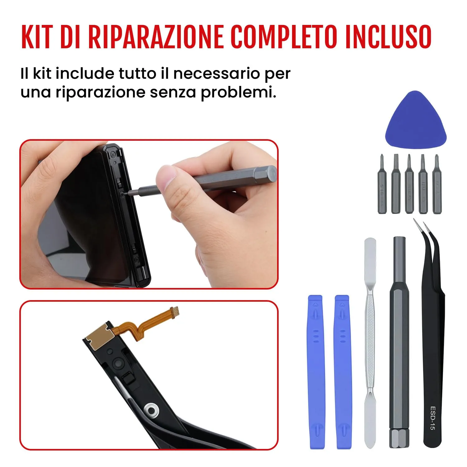Wigearss Guide di Scorrimento Console L/R per Nintendo Switch, Kit Ricambio con Attrezzi - immagine 5