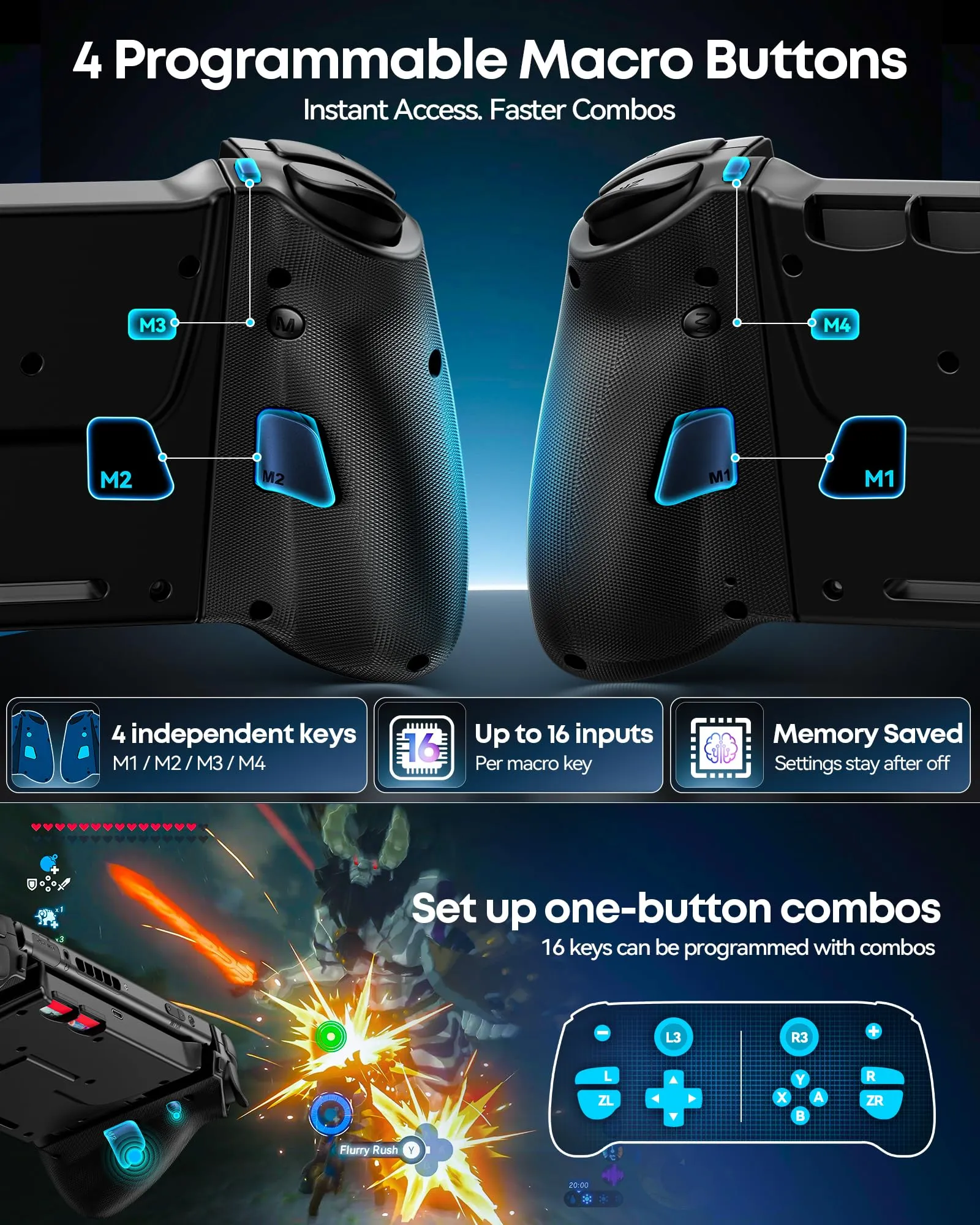 OIVO Controller per Nintendo Switch 2/Switch/OLED con TMR Joystick, Design Telescopico, Luci RGB, Turbo Regolabile, Vibrazione e Macro Programmabile - immagine 4