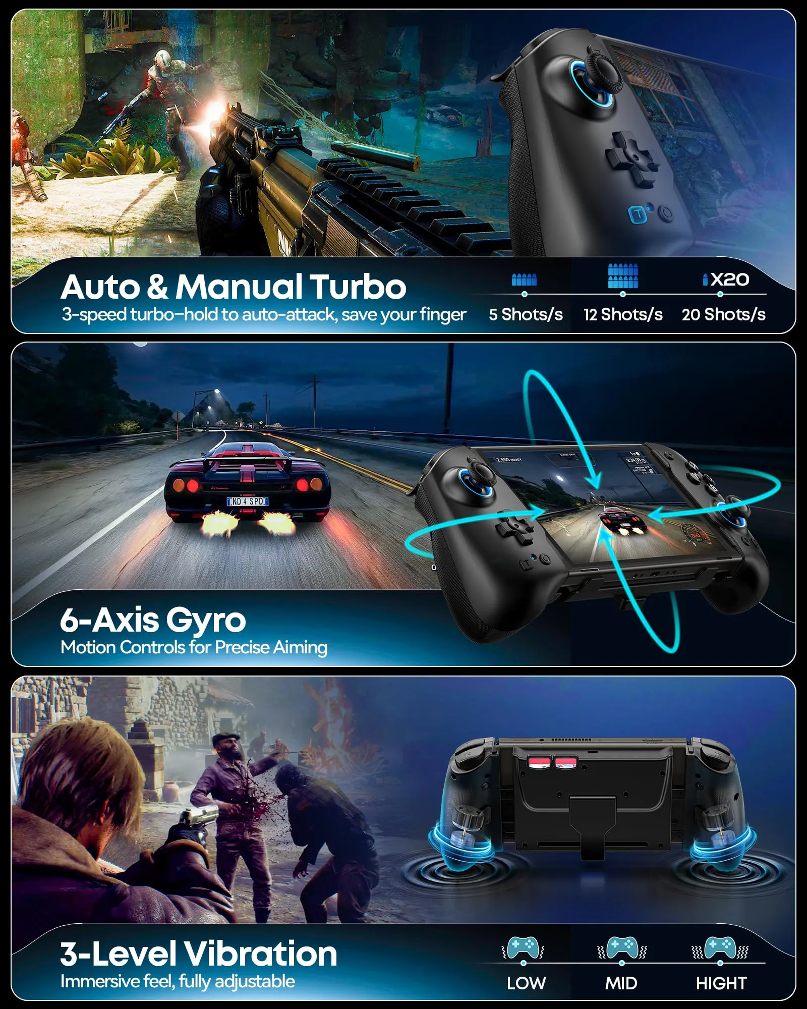 OIVO Controller per Nintendo Switch 2/Switch/OLED con TMR Joystick, Design Telescopico, Luci RGB, Turbo Regolabile, Vibrazione e Macro Programmabile - immagine 5