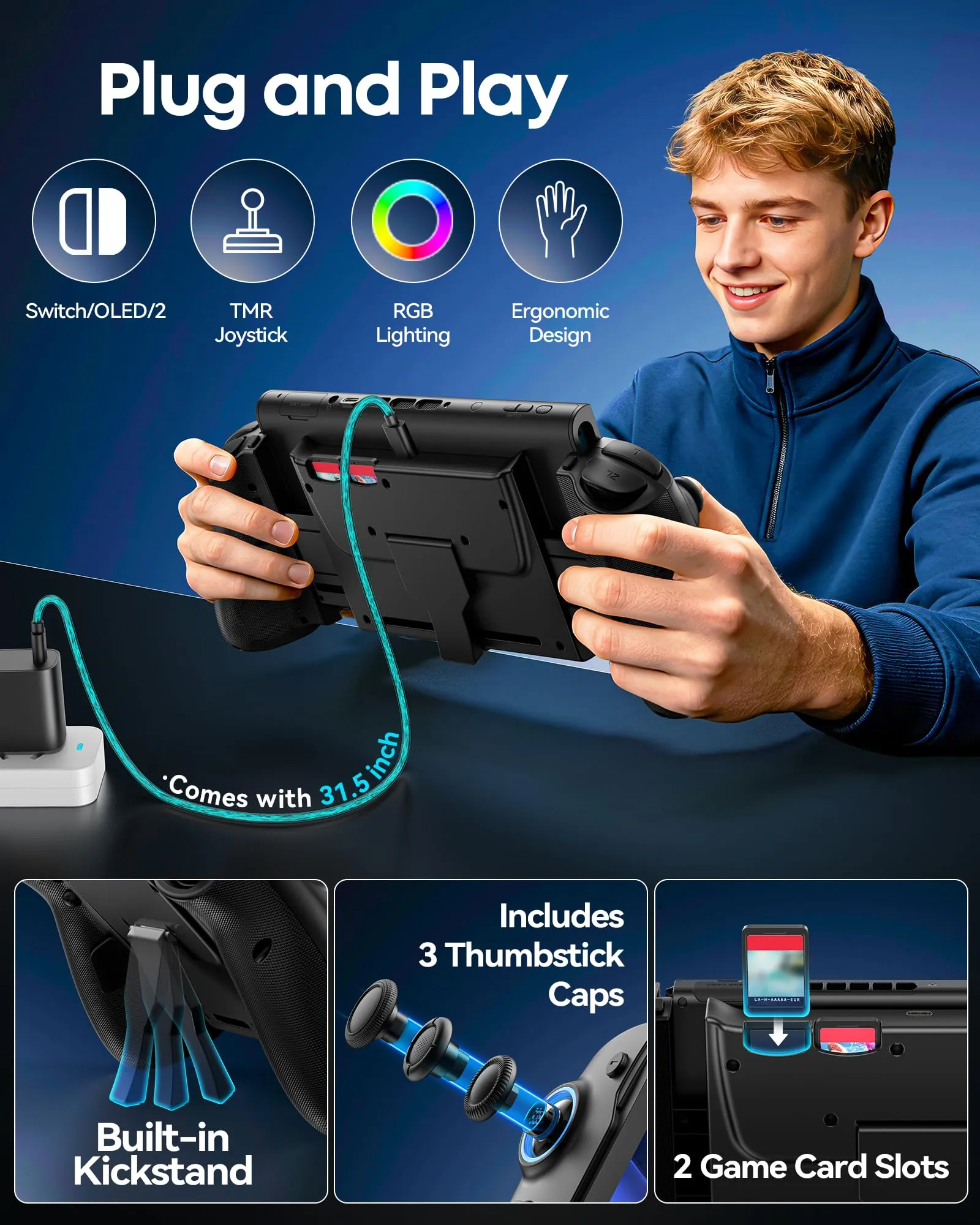 OIVO Controller per Nintendo Switch 2/Switch/OLED con TMR Joystick, Design Telescopico, Luci RGB, Turbo Regolabile, Vibrazione e Macro Programmabile - immagine 6