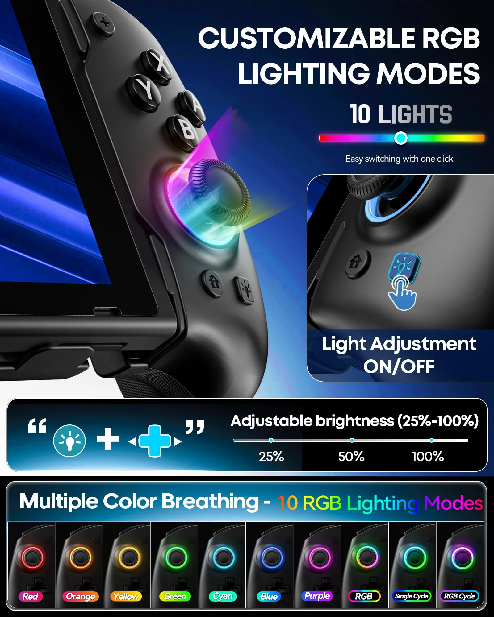OIVO Controller per Nintendo Switch 2/Switch/OLED con TMR Joystick, Design Telescopico, Luci RGB, Turbo Regolabile, Vibrazione e Macro Programmabile - immagine 7