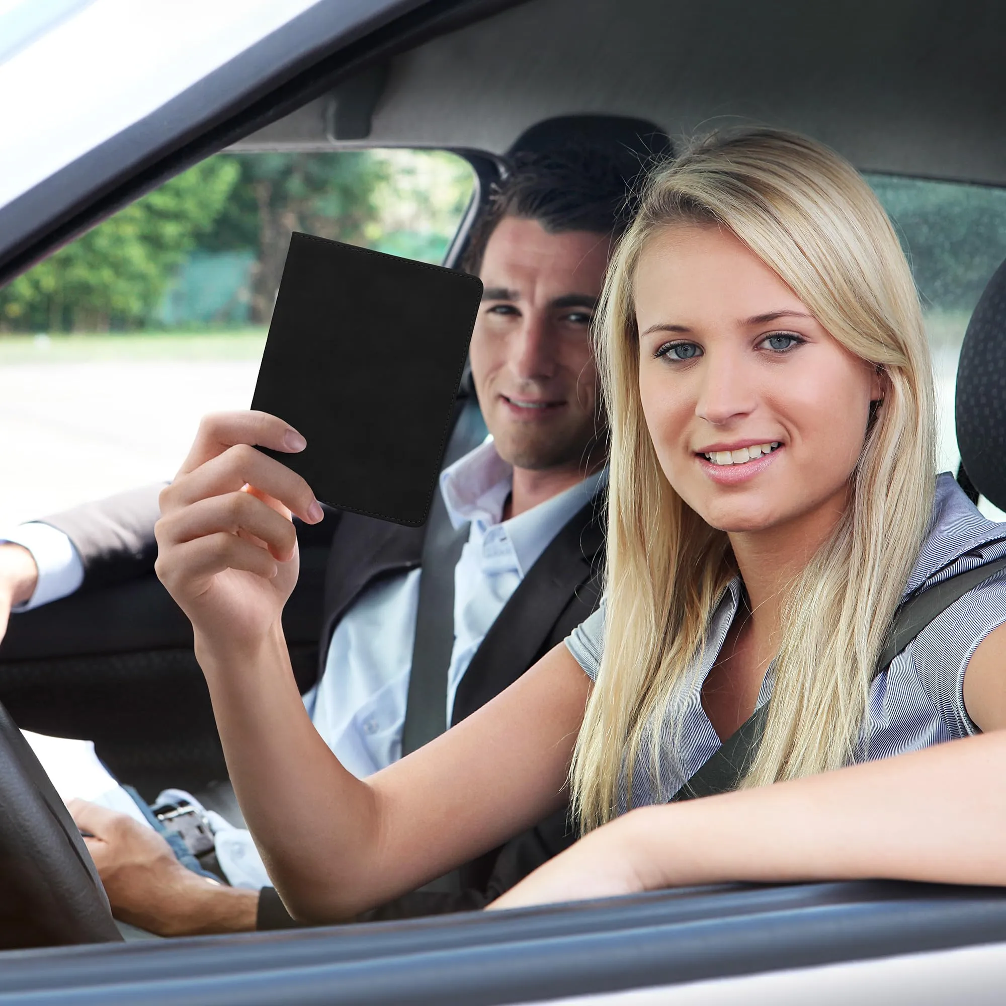 kwmobile Custodia in Pelle Nabuk per Libretto di Circolazione e Patente, Nero - immagine 2