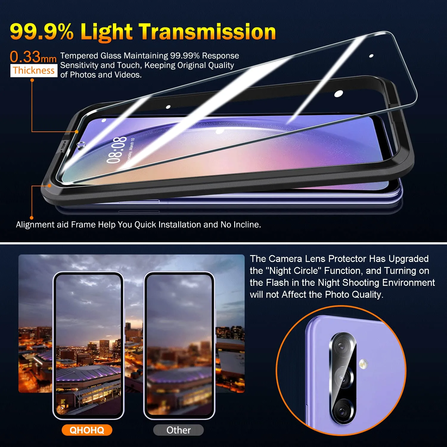 QHOHQ Vetro Temperato per Samsung Galaxy A54 5G con Protezioni Fotocamera Posteriore (3+3 Pezzi) - immagine 5