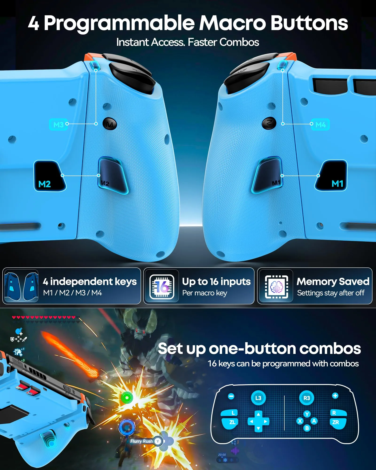 OIVO Controller per Nintendo Switch 2, Switch, OLED con Joystick TMR, Design Telescopico, Luci RGB, Turbo Regolabile, Vibrazione e Macro Programmabile - immagine 4