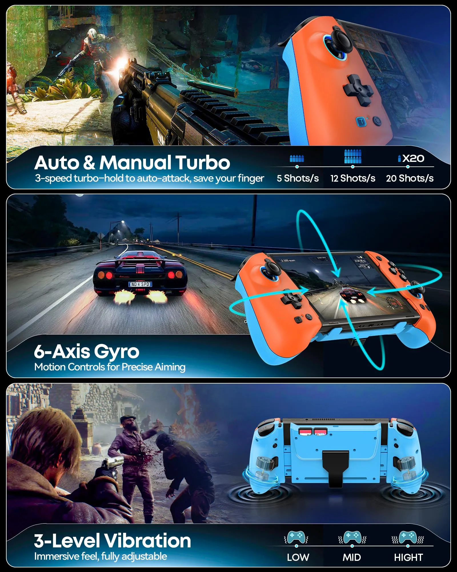 OIVO Controller per Nintendo Switch 2, Switch, OLED con Joystick TMR, Design Telescopico, Luci RGB, Turbo Regolabile, Vibrazione e Macro Programmabile - immagine 5