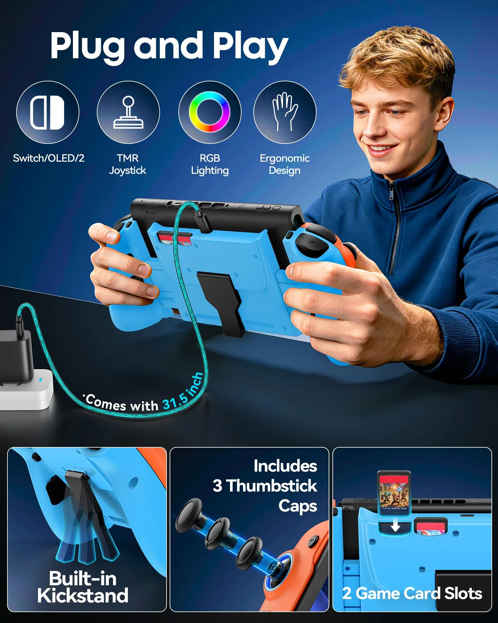 OIVO Controller per Nintendo Switch 2, Switch, OLED con Joystick TMR, Design Telescopico, Luci RGB, Turbo Regolabile, Vibrazione e Macro Programmabile - immagine 6