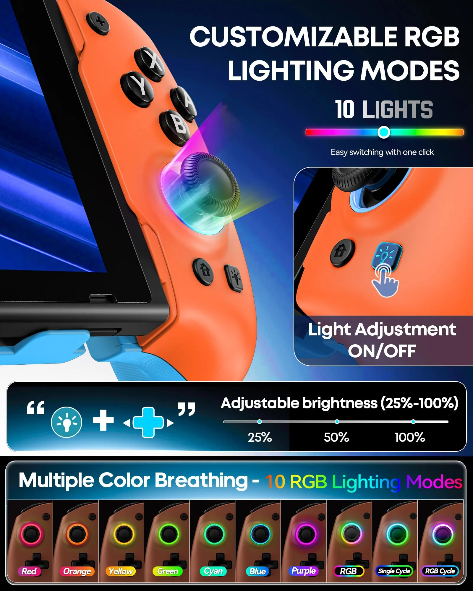 OIVO Controller per Nintendo Switch 2, Switch, OLED con Joystick TMR, Design Telescopico, Luci RGB, Turbo Regolabile, Vibrazione e Macro Programmabile - immagine 7