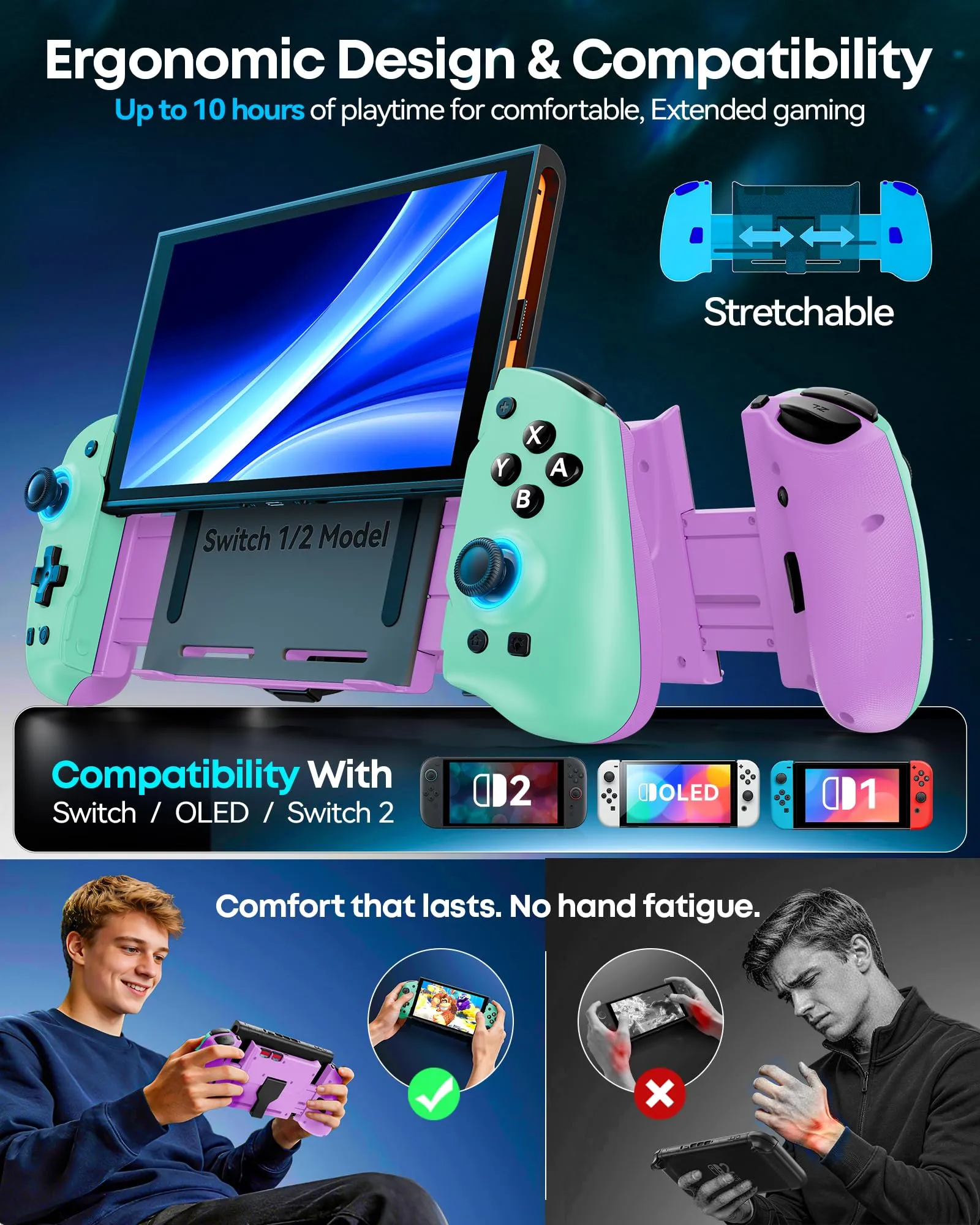 OIVO Controller per Nintendo Switch 2/Switch/OLED con Joystick TMR, Design Telescopico, Luci RGB, Turbo, Vibrazione e Macro Programmabili - immagine 2