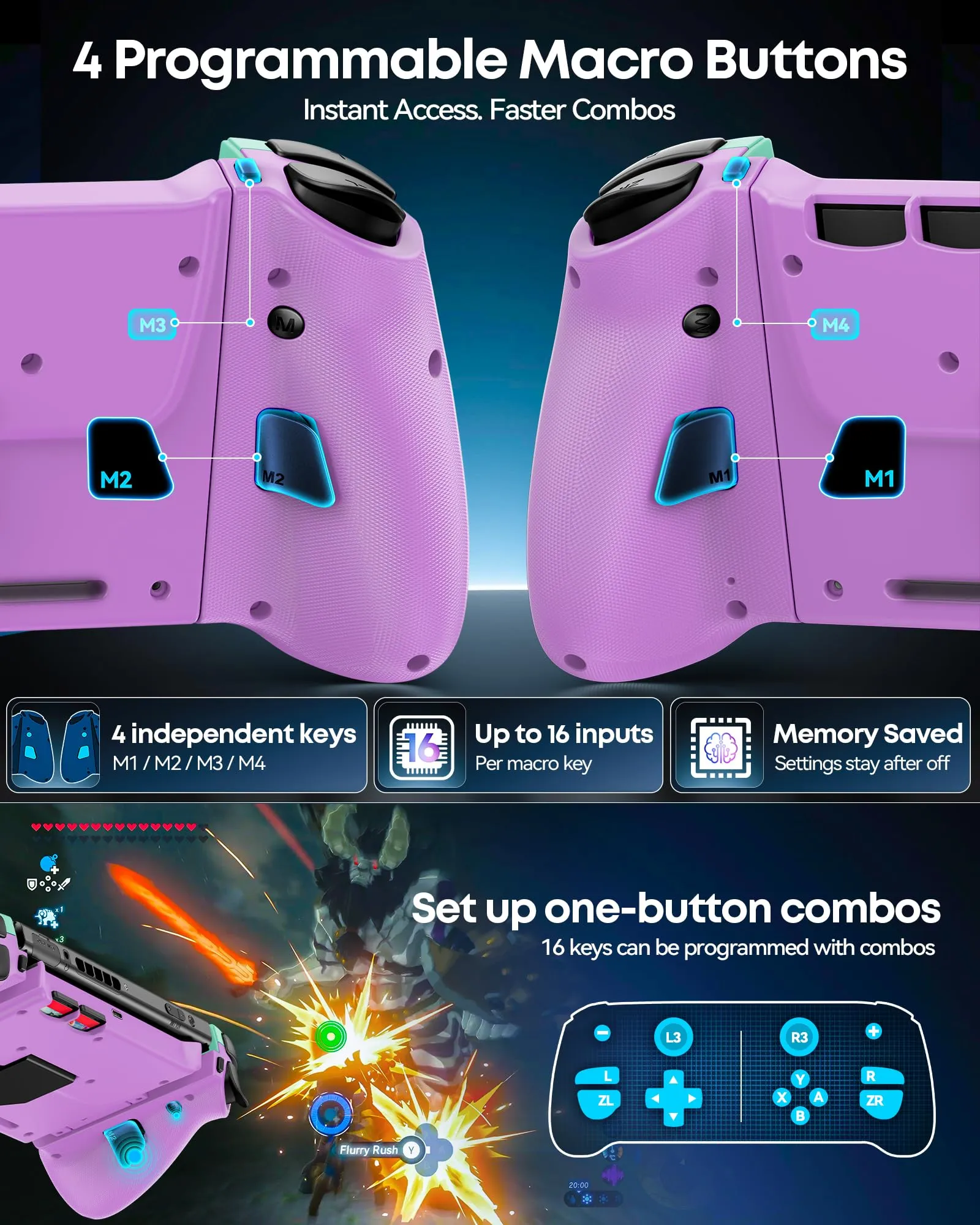 OIVO Controller per Nintendo Switch 2/Switch/OLED con Joystick TMR, Design Telescopico, Luci RGB, Turbo, Vibrazione e Macro Programmabili - immagine 4