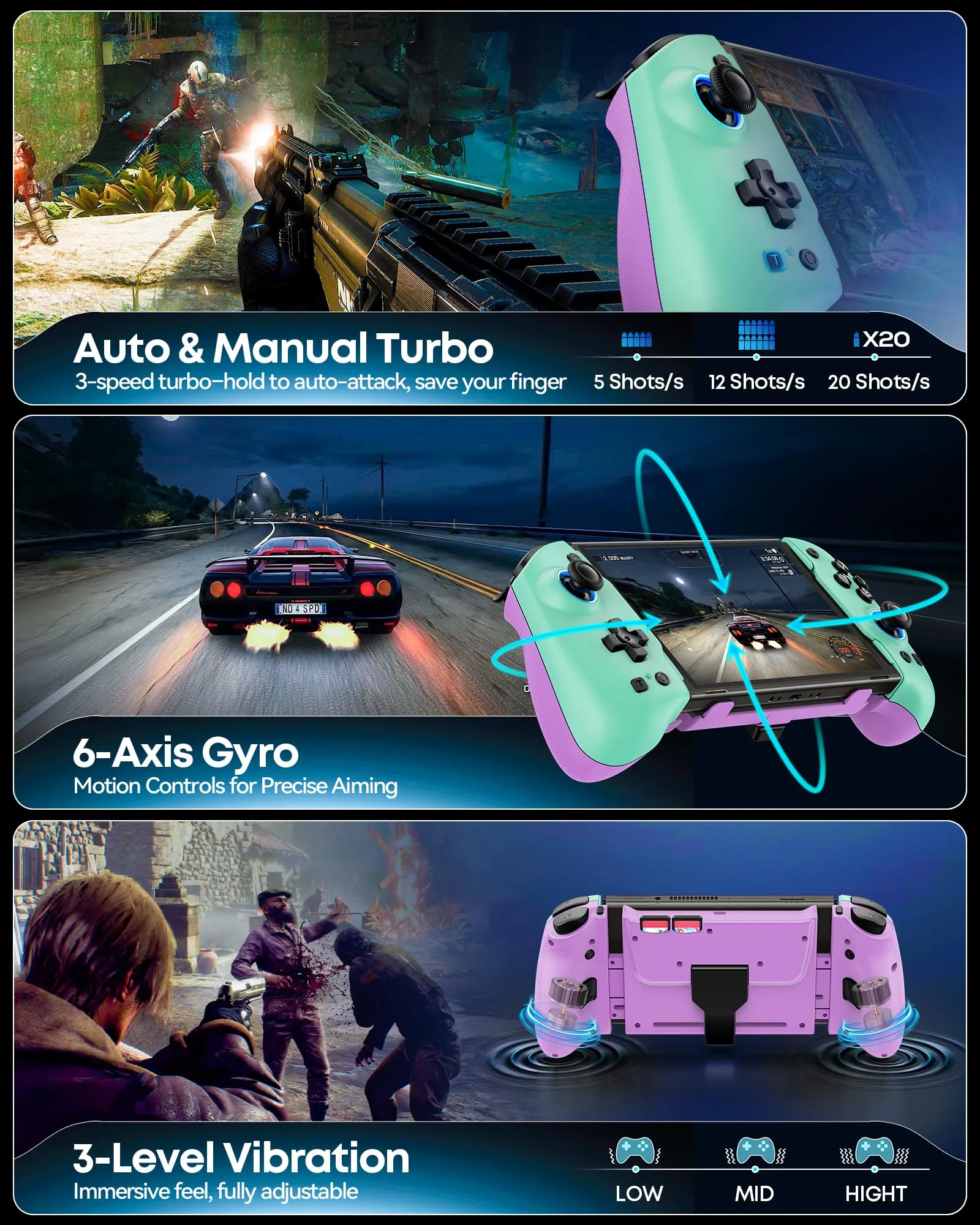 OIVO Controller per Nintendo Switch 2/Switch/OLED con Joystick TMR, Design Telescopico, Luci RGB, Turbo, Vibrazione e Macro Programmabili - immagine 5