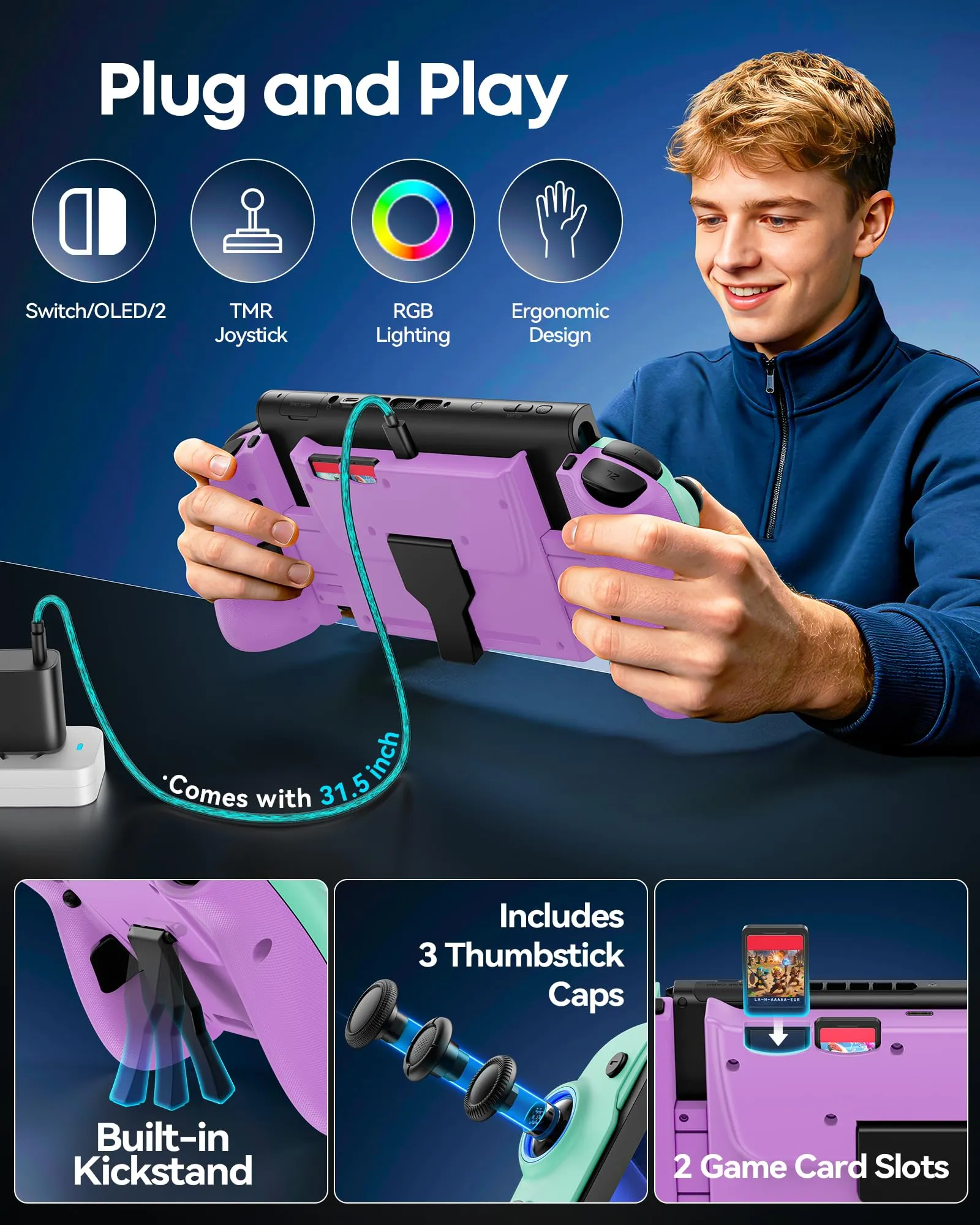 OIVO Controller per Nintendo Switch 2/Switch/OLED con Joystick TMR, Design Telescopico, Luci RGB, Turbo, Vibrazione e Macro Programmabili - immagine 6