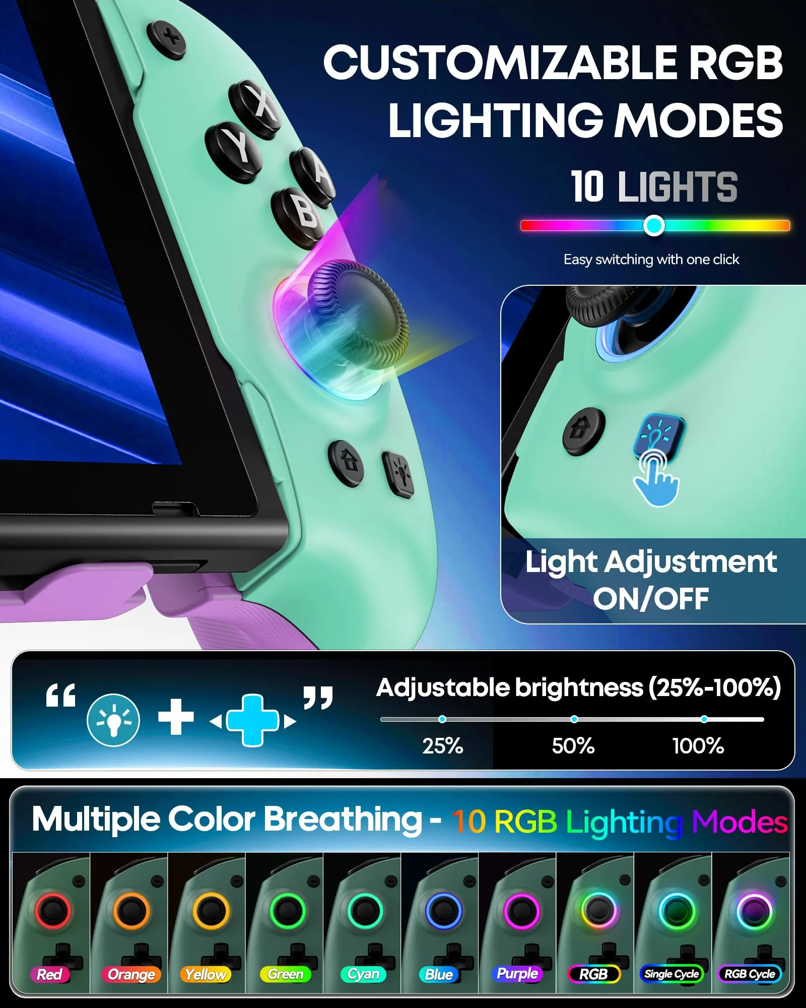 OIVO Controller per Nintendo Switch 2/Switch/OLED con Joystick TMR, Design Telescopico, Luci RGB, Turbo, Vibrazione e Macro Programmabili - immagine 7