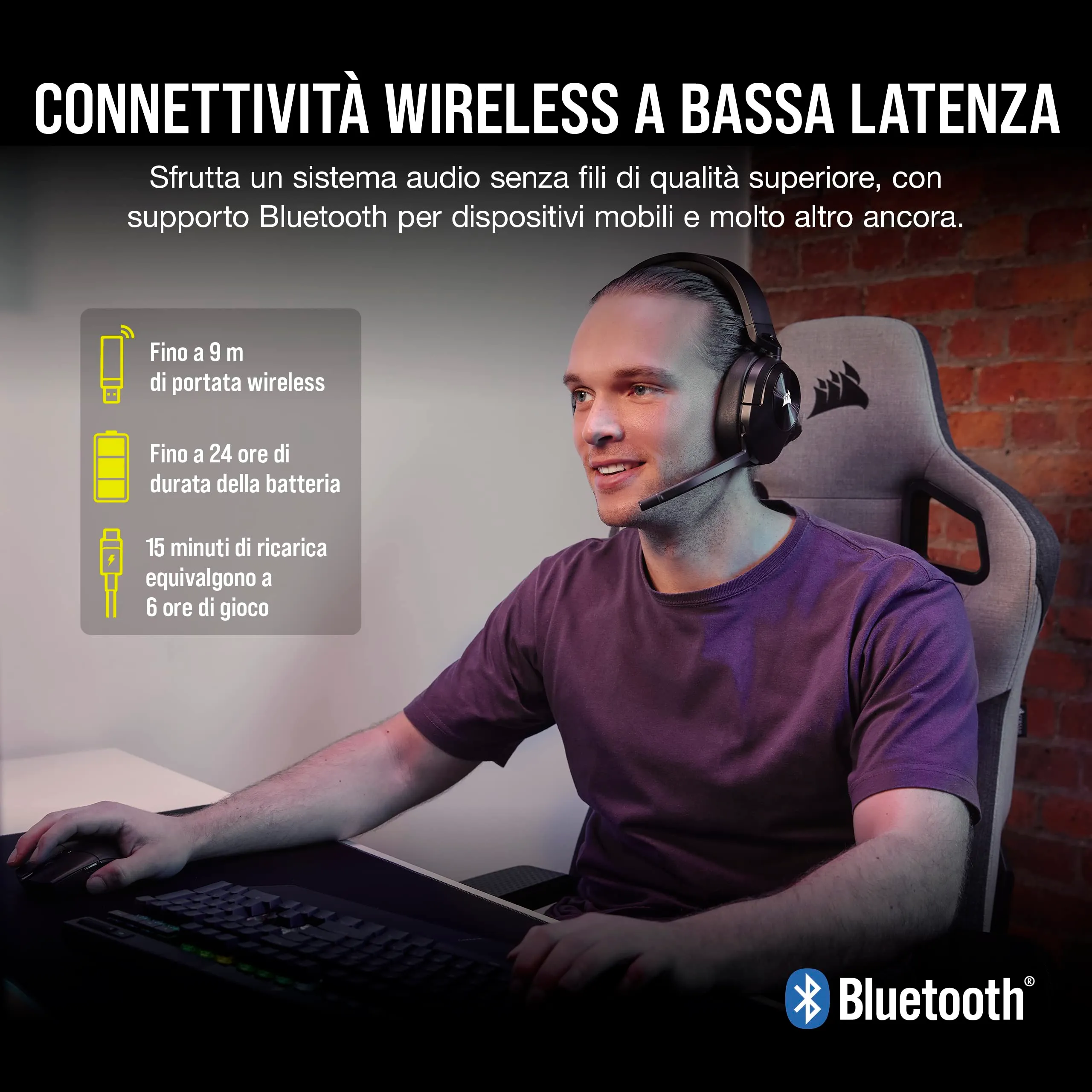 Corsair HS55 Wireless Core Cuffie da Gioco - Carbonio - immagine 2