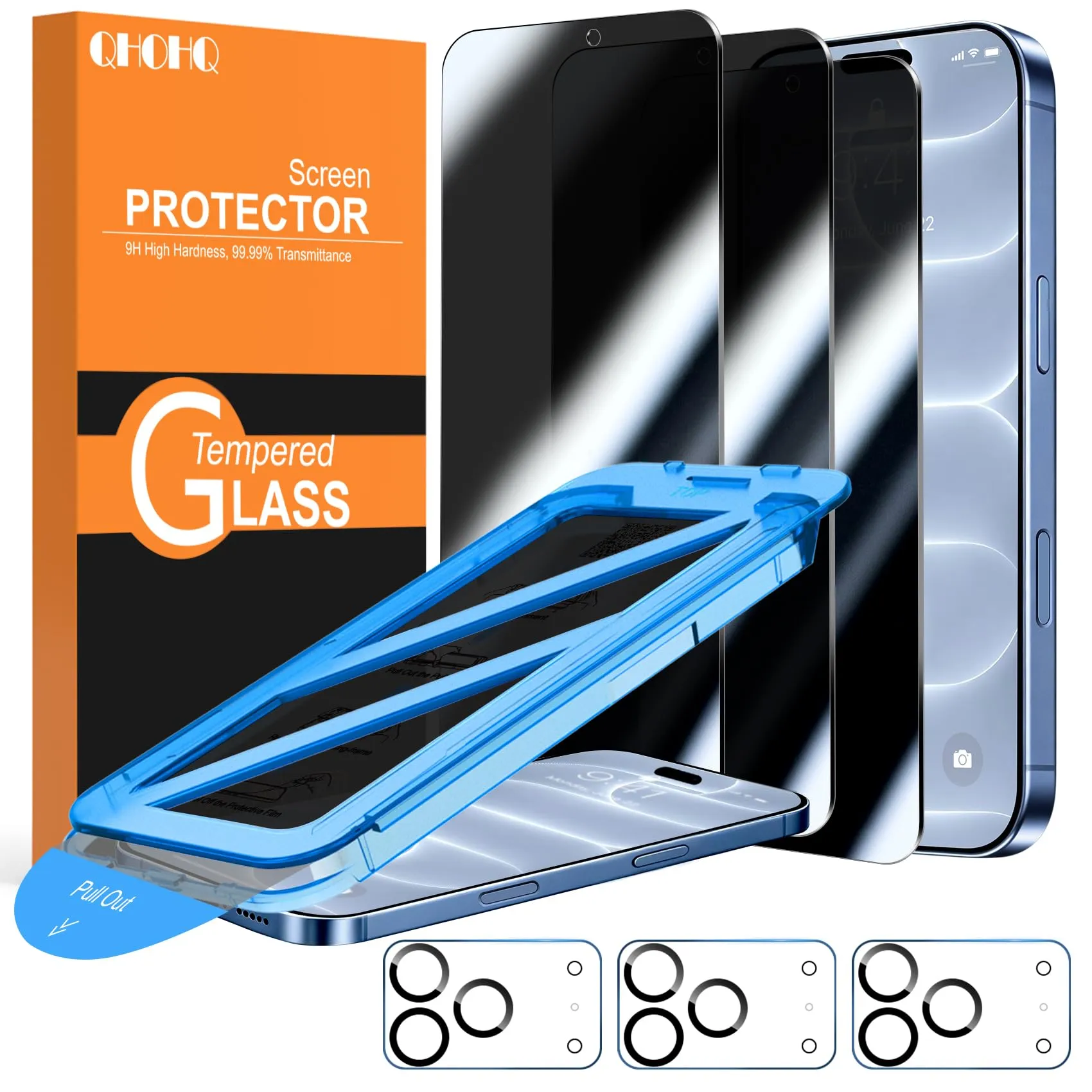 QHOHQ Pellicola Privacy Vetro Temperato per iPhone 18 Pro, 3+3 Pezzi - immagine 1