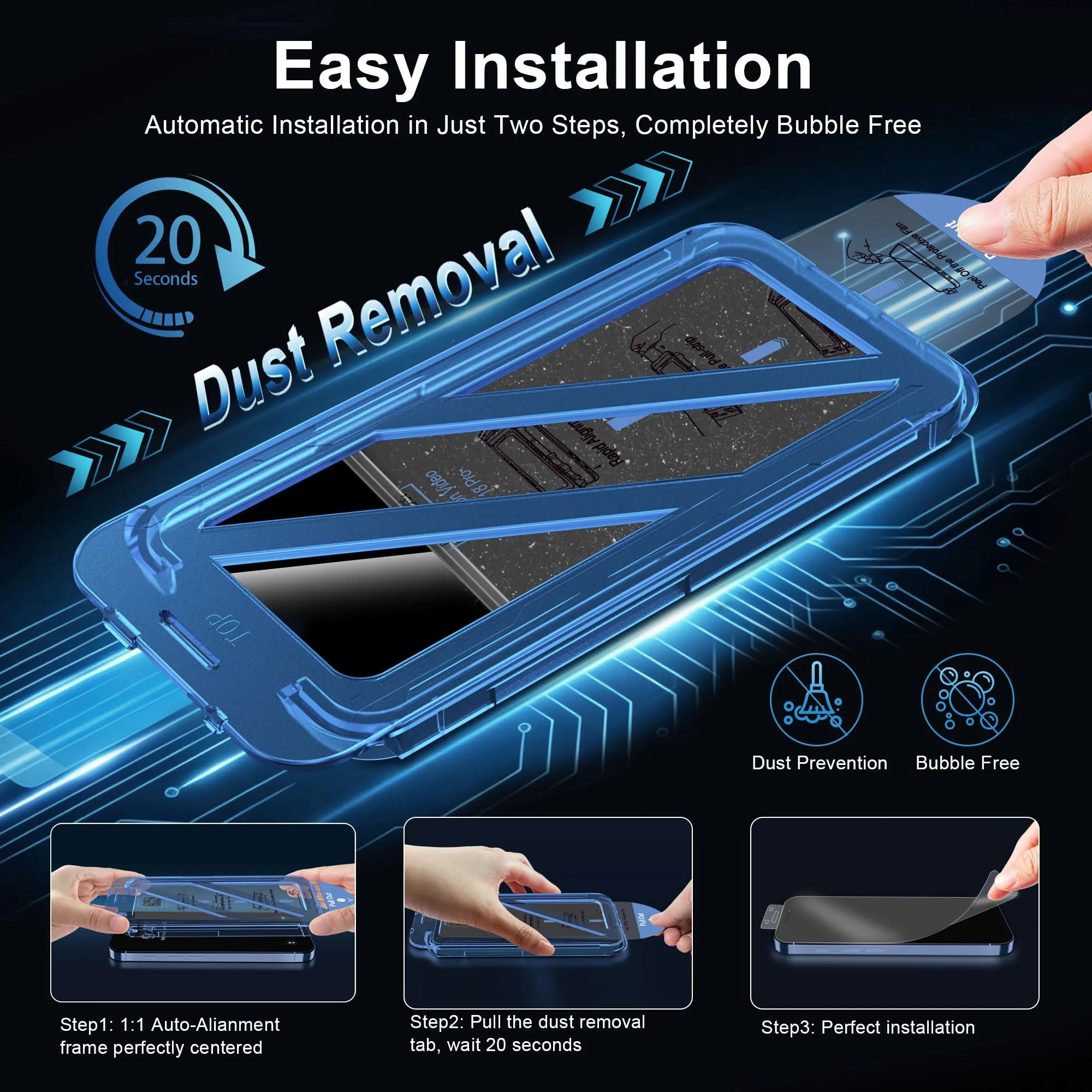 QHOHQ Pellicola Privacy Vetro Temperato per iPhone 18 Pro, 3+3 Pezzi - immagine 2