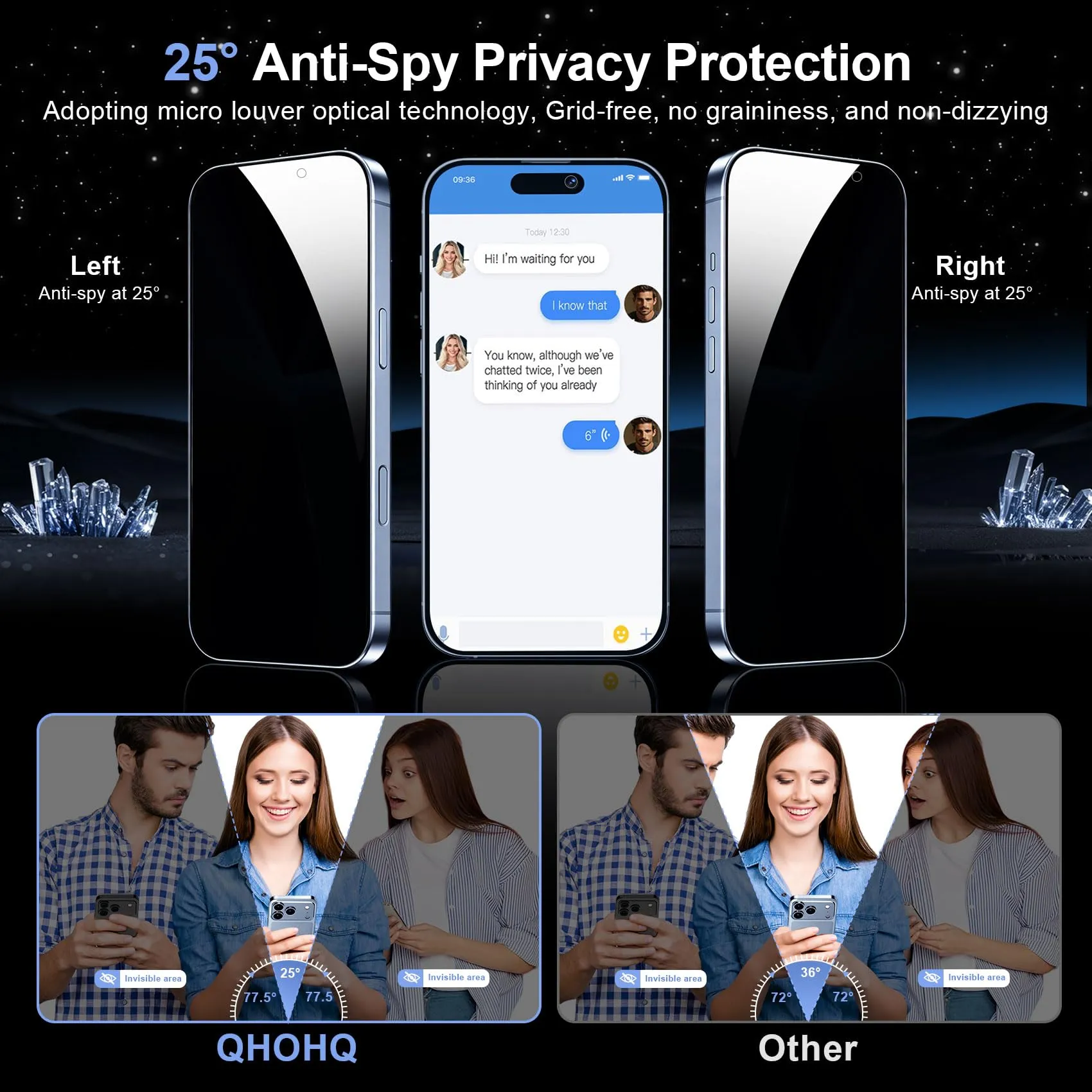 QHOHQ Pellicola Privacy Vetro Temperato per iPhone 18 Pro, 3+3 Pezzi - immagine 3