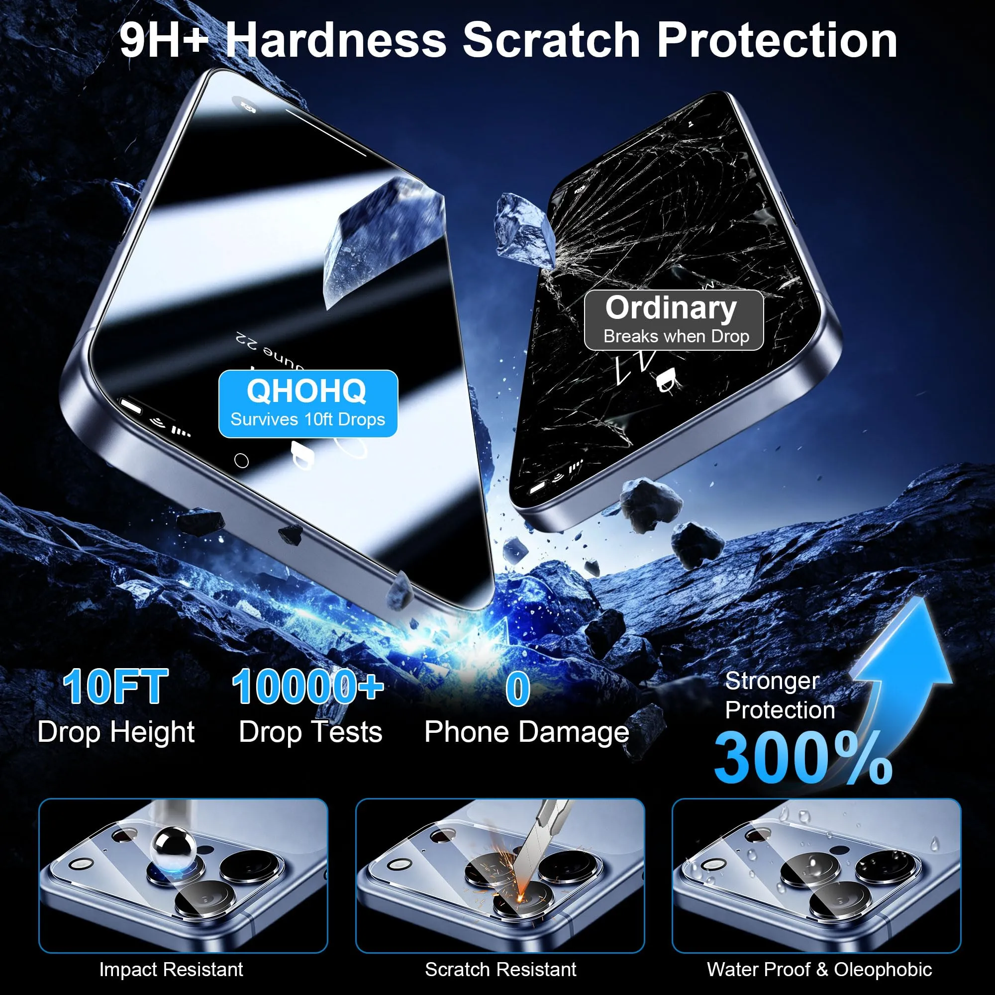 QHOHQ Pellicola Privacy Vetro Temperato per iPhone 18 Pro, 3+3 Pezzi - immagine 4