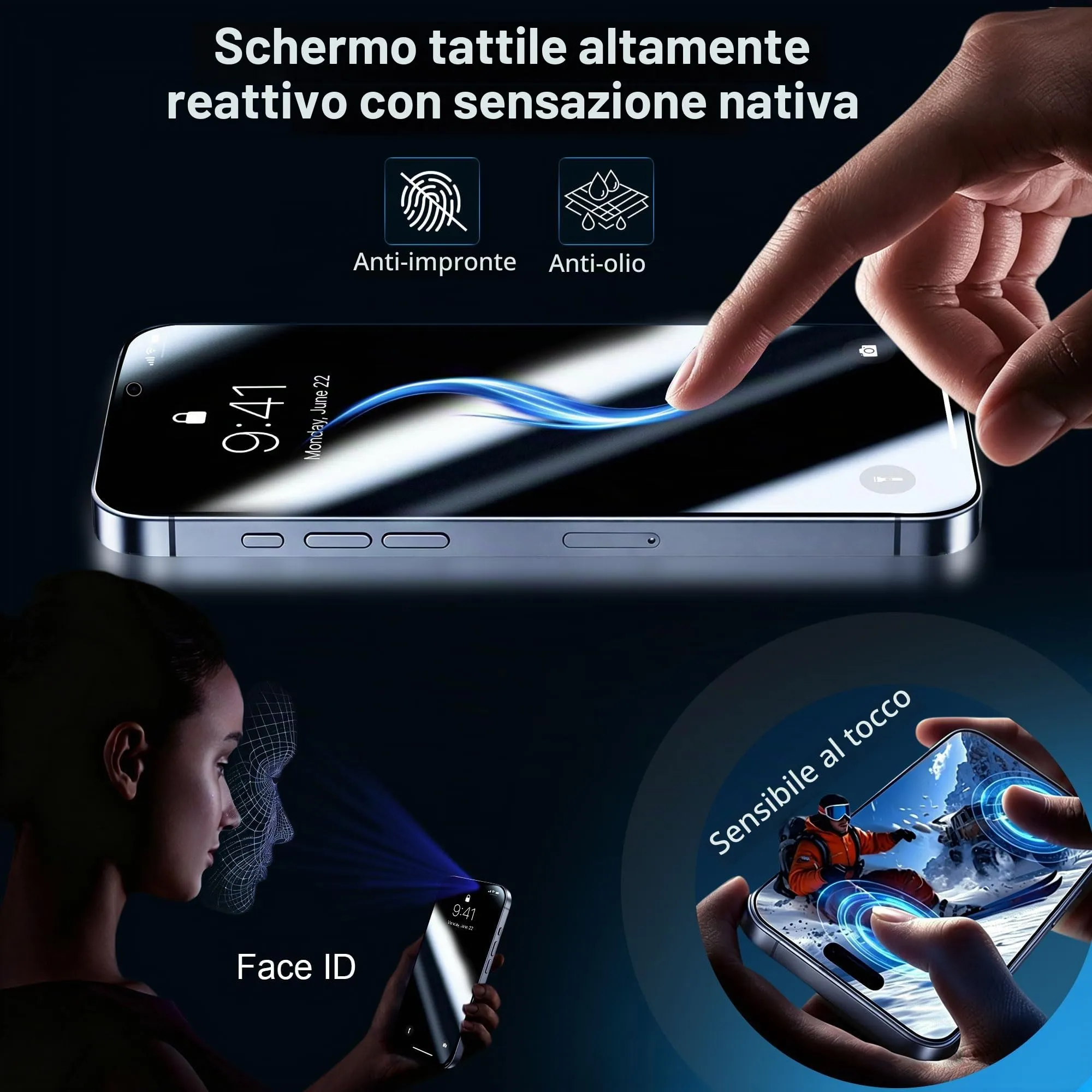 QHOHQ Pellicola Privacy Vetro Temperato per iPhone 18 Pro, 3+3 Pezzi - immagine 6