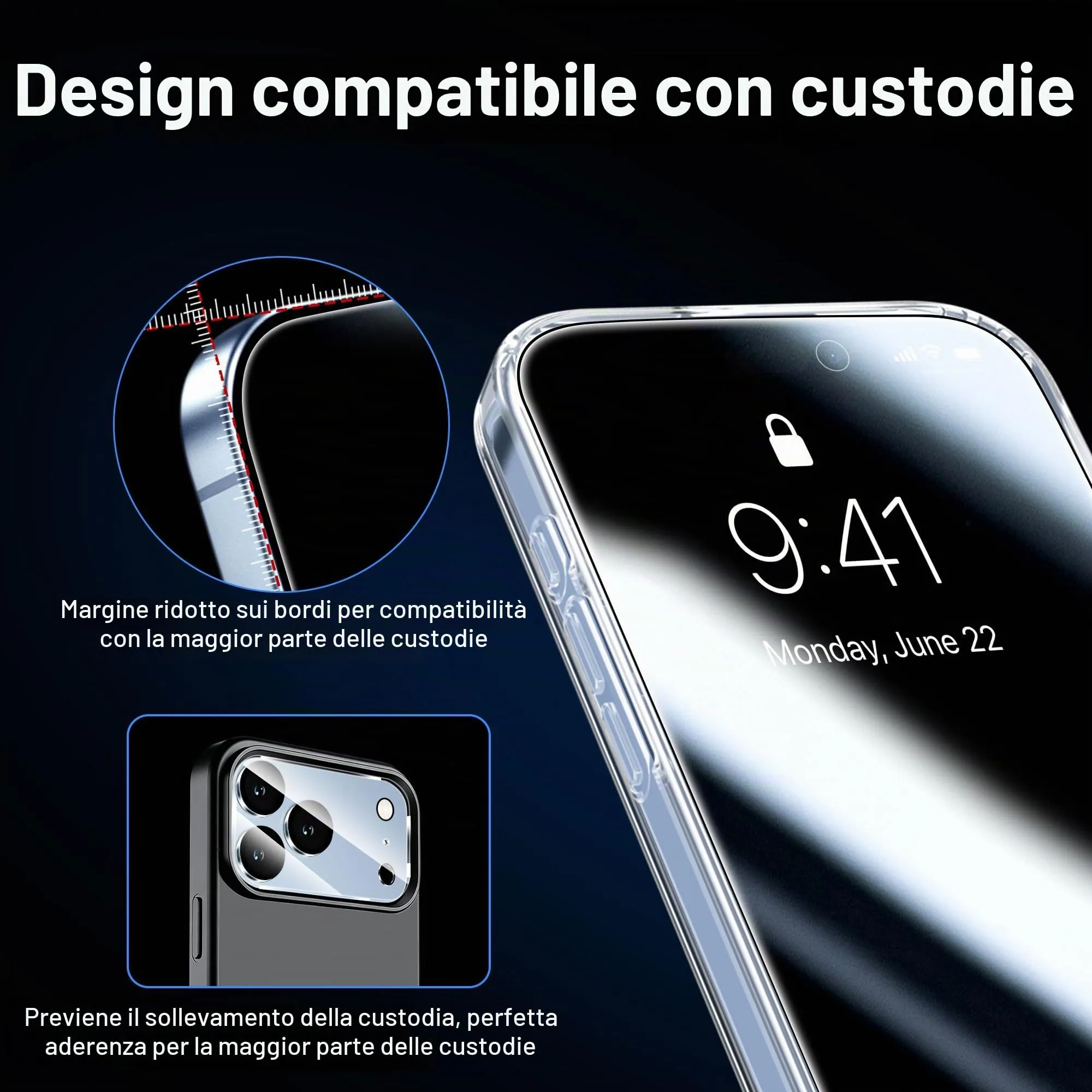 QHOHQ Pellicola Privacy Vetro Temperato per iPhone 18 Pro, 3+3 Pezzi - immagine 7