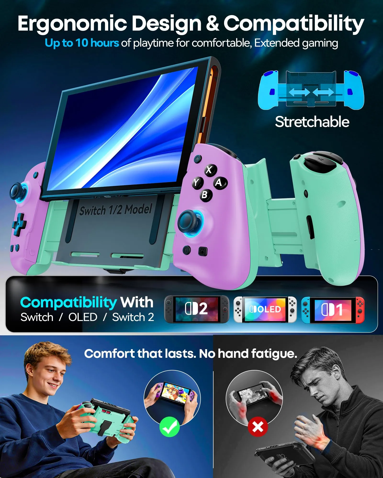 OIVO Controller per Nintendo Switch 2/Switch/OLED con TMR Joystick, Design Telescopico, Luci RGB, Turbo Regolabile, Vibrazione e Macro Programmabile - immagine 2