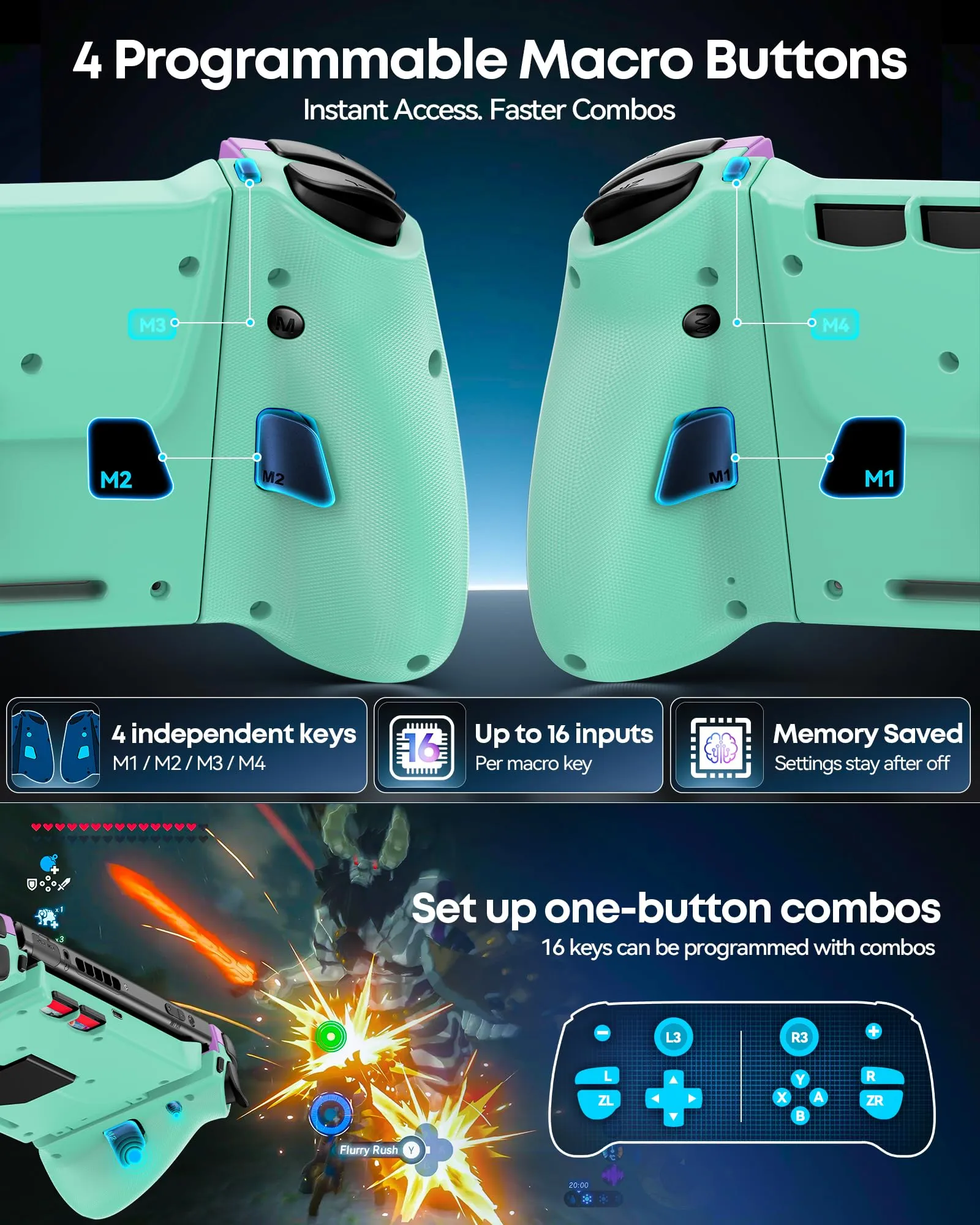 OIVO Controller per Nintendo Switch 2/Switch/OLED con TMR Joystick, Design Telescopico, Luci RGB, Turbo Regolabile, Vibrazione e Macro Programmabile - immagine 4