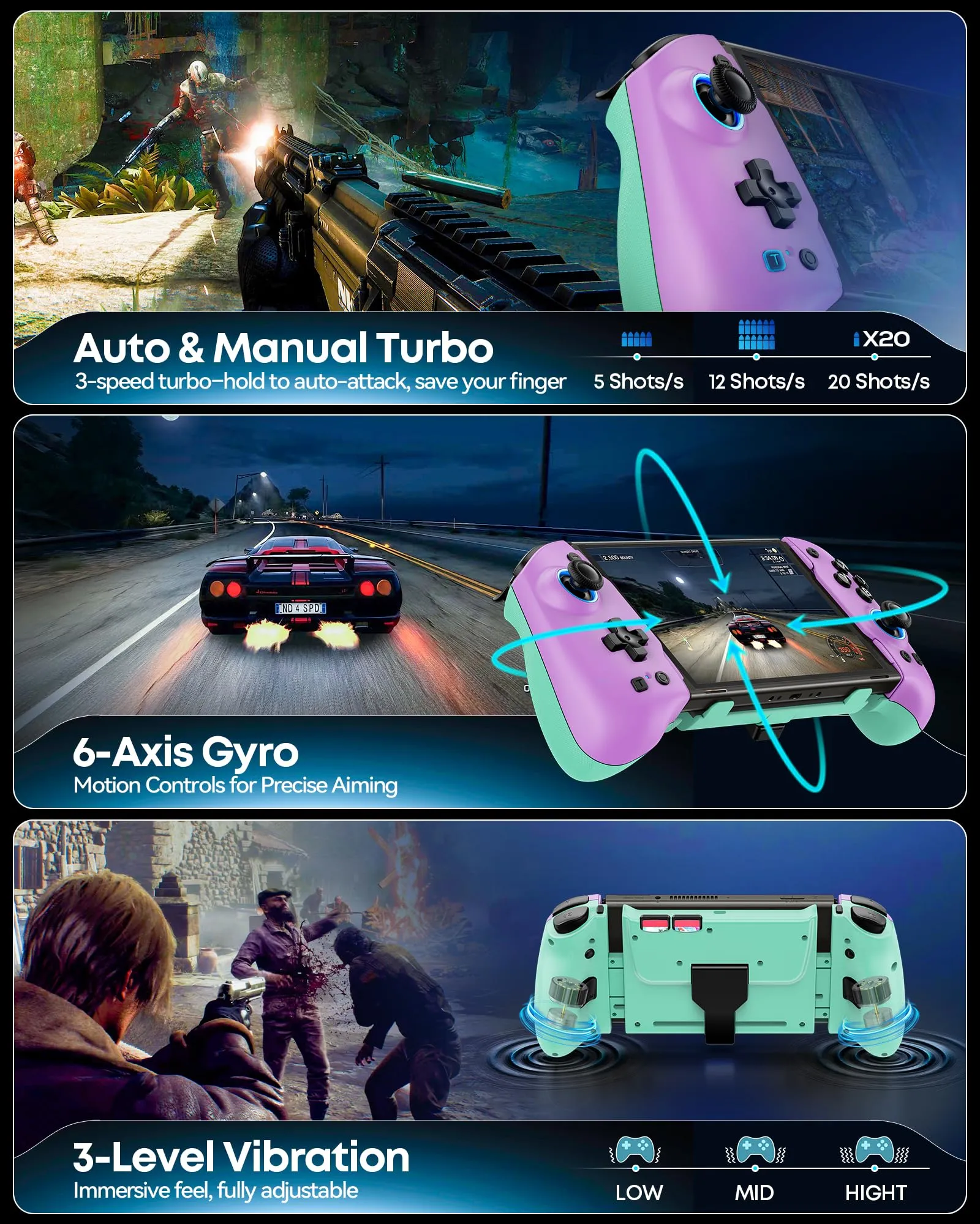 OIVO Controller per Nintendo Switch 2/Switch/OLED con TMR Joystick, Design Telescopico, Luci RGB, Turbo Regolabile, Vibrazione e Macro Programmabile - immagine 5