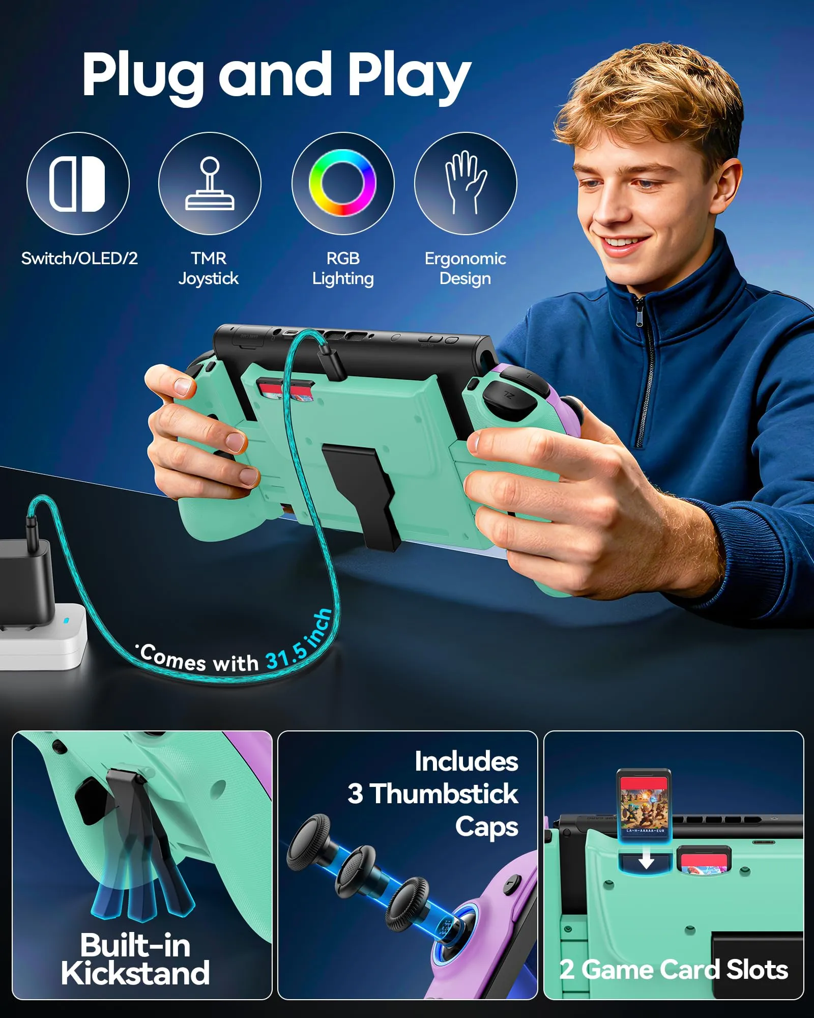 OIVO Controller per Nintendo Switch 2/Switch/OLED con TMR Joystick, Design Telescopico, Luci RGB, Turbo Regolabile, Vibrazione e Macro Programmabile - immagine 6