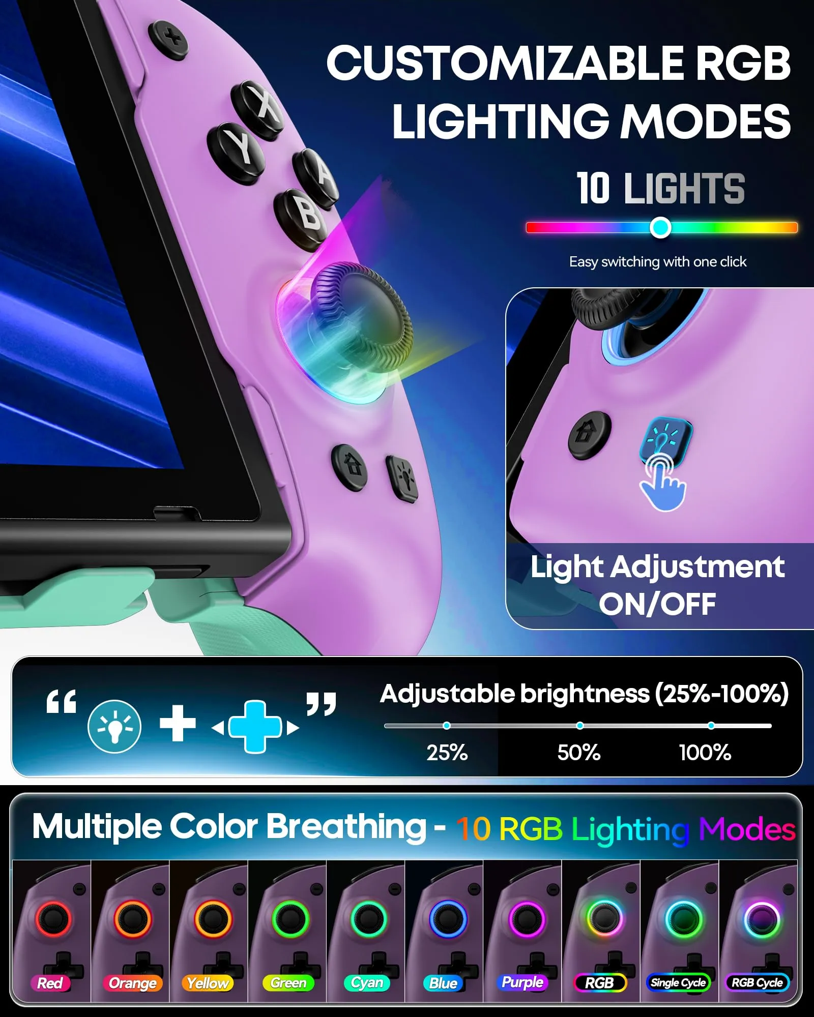 OIVO Controller per Nintendo Switch 2/Switch/OLED con TMR Joystick, Design Telescopico, Luci RGB, Turbo Regolabile, Vibrazione e Macro Programmabile - immagine 7