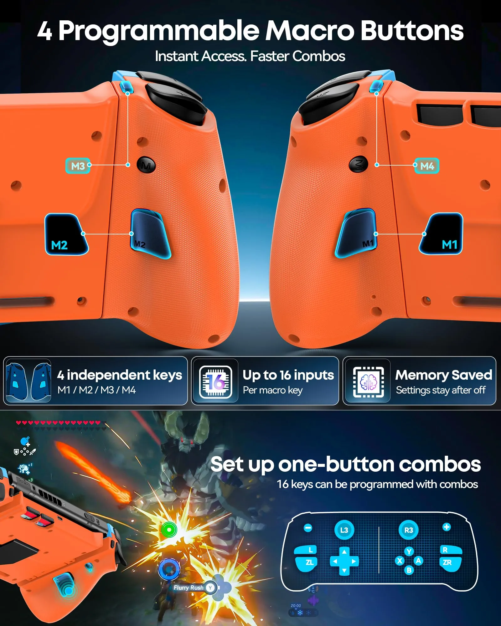 OIVO Controller per Nintendo Switch 2, Switch, OLED con TMR Joystick, Design Telescopico, Luci RGB, Turbo, Vibrazione e Macro Programmabile - immagine 4