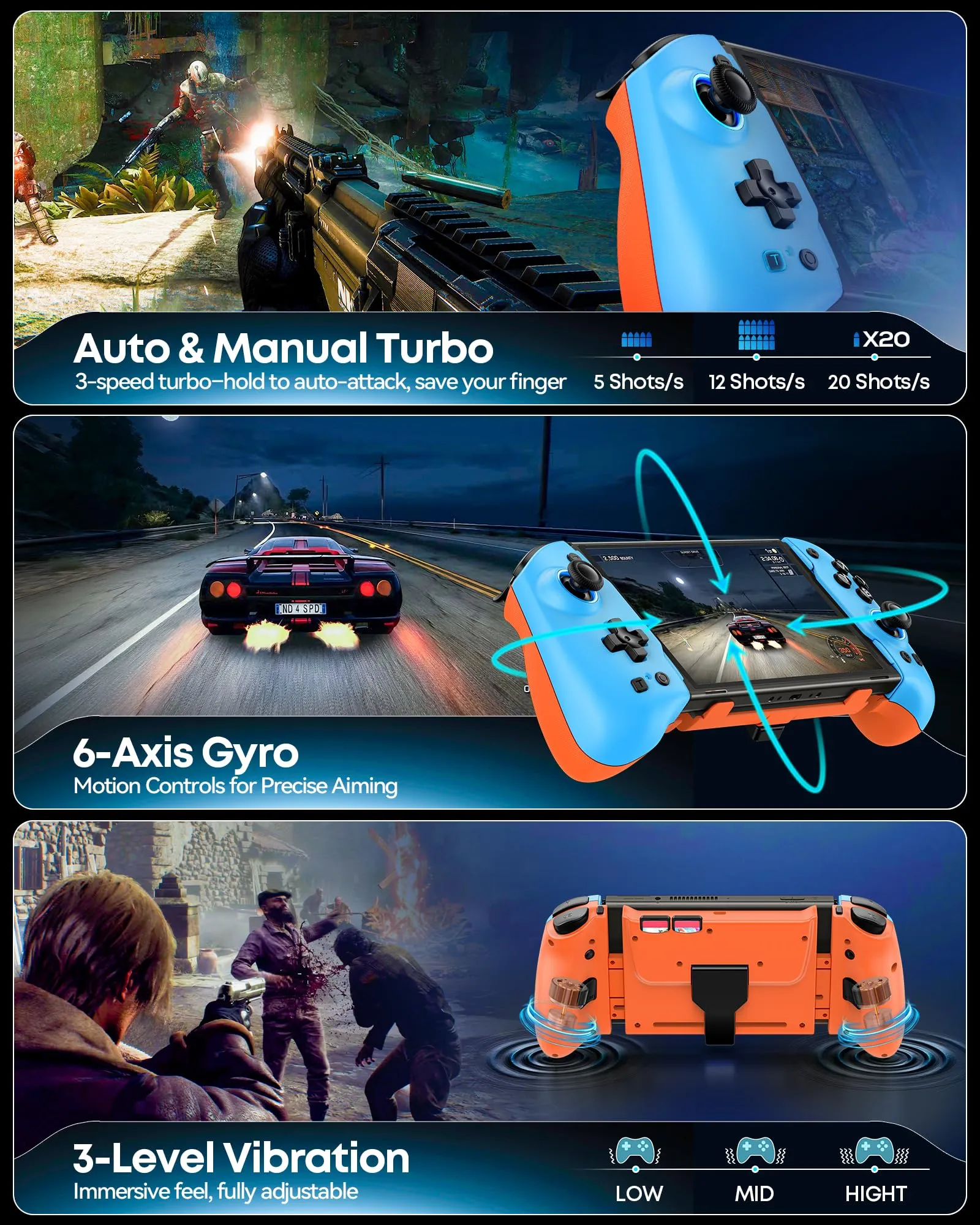 OIVO Controller per Nintendo Switch 2, Switch, OLED con TMR Joystick, Design Telescopico, Luci RGB, Turbo, Vibrazione e Macro Programmabile - immagine 5