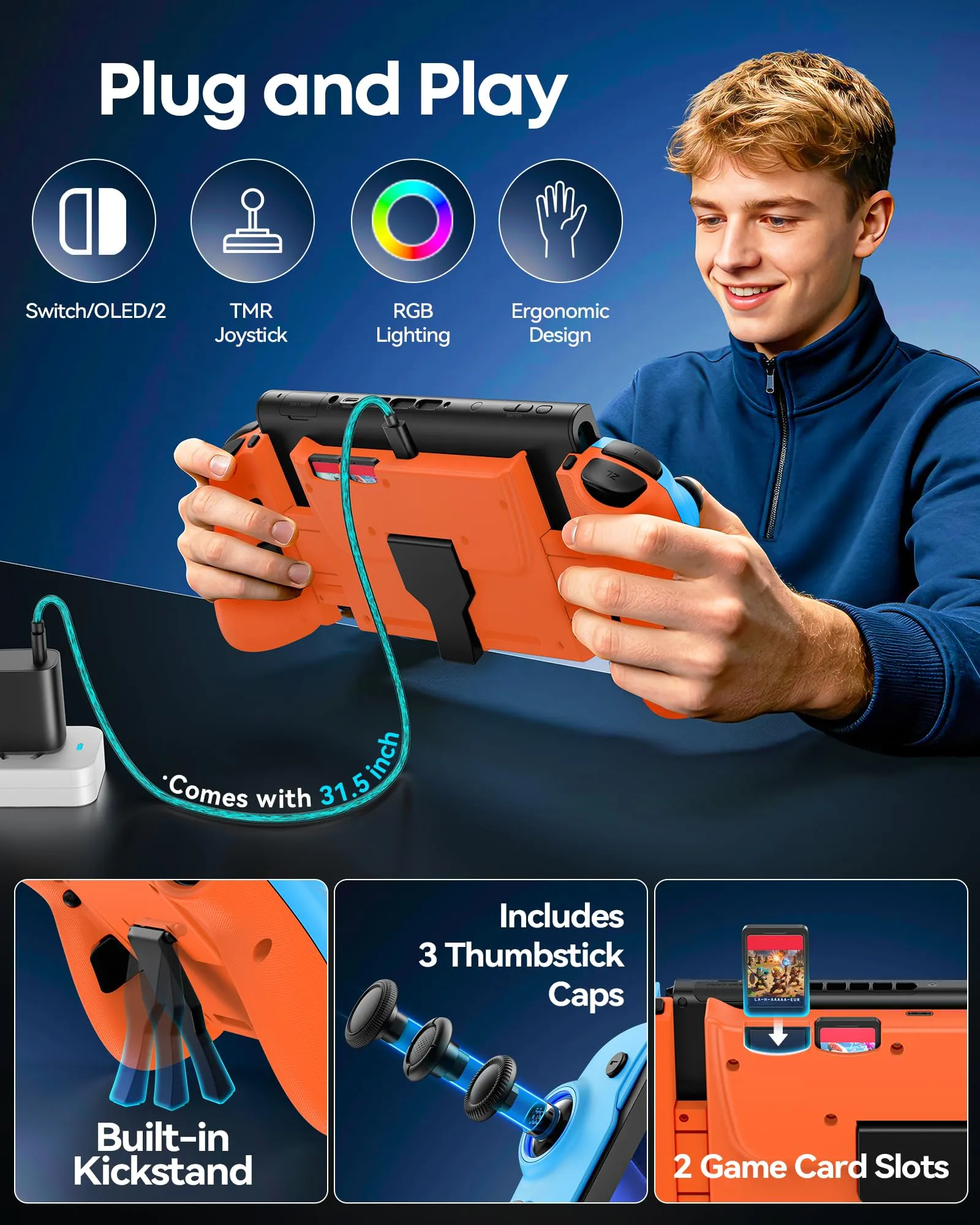 OIVO Controller per Nintendo Switch 2, Switch, OLED con TMR Joystick, Design Telescopico, Luci RGB, Turbo, Vibrazione e Macro Programmabile - immagine 6